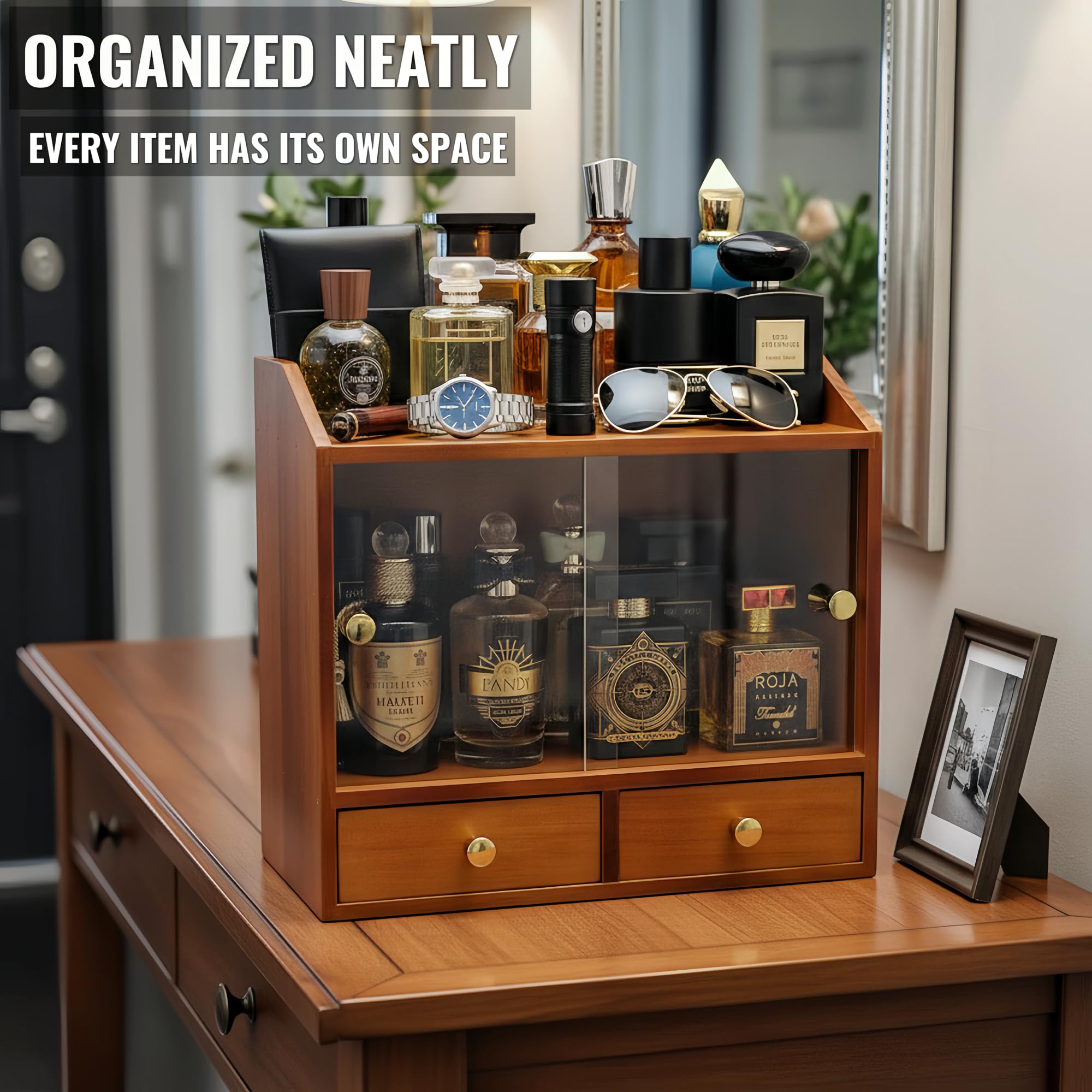 Wooden Cologne Organizer for Men 3 Tier | Black Perfume Holder Shelf for Dresser | High Grade Velvet Lining and Stylish Gift Box | Uncluttered Design Perfume Display Stand