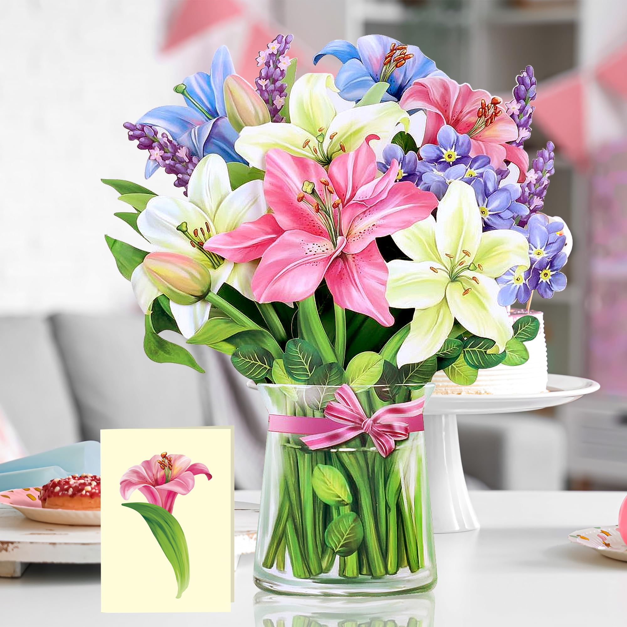 Airpark 3D Pop Up Paper Flowers Bouquet Card 12’‘ with Note & Envelope, Birthday Gifts, Get Well, Thank You, Greeting Cards for Women Mom Wife Friends, Daisies and Butterflies