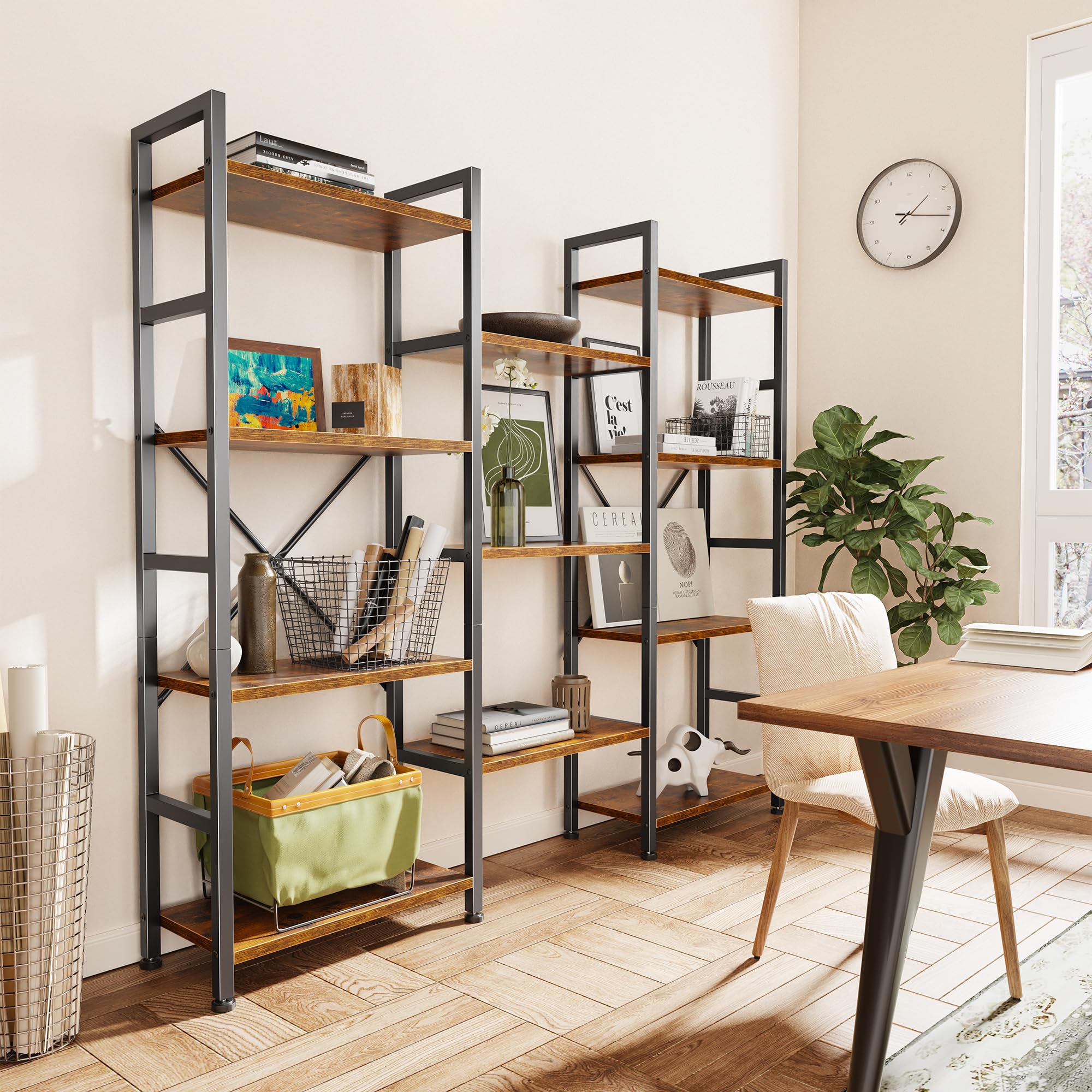 SUPERJARE Triple Bookshelf, Bookcase with 11 Open Display Shelves, Wide Book Shelf Book Case for Home & Office, 4 Tier, Black