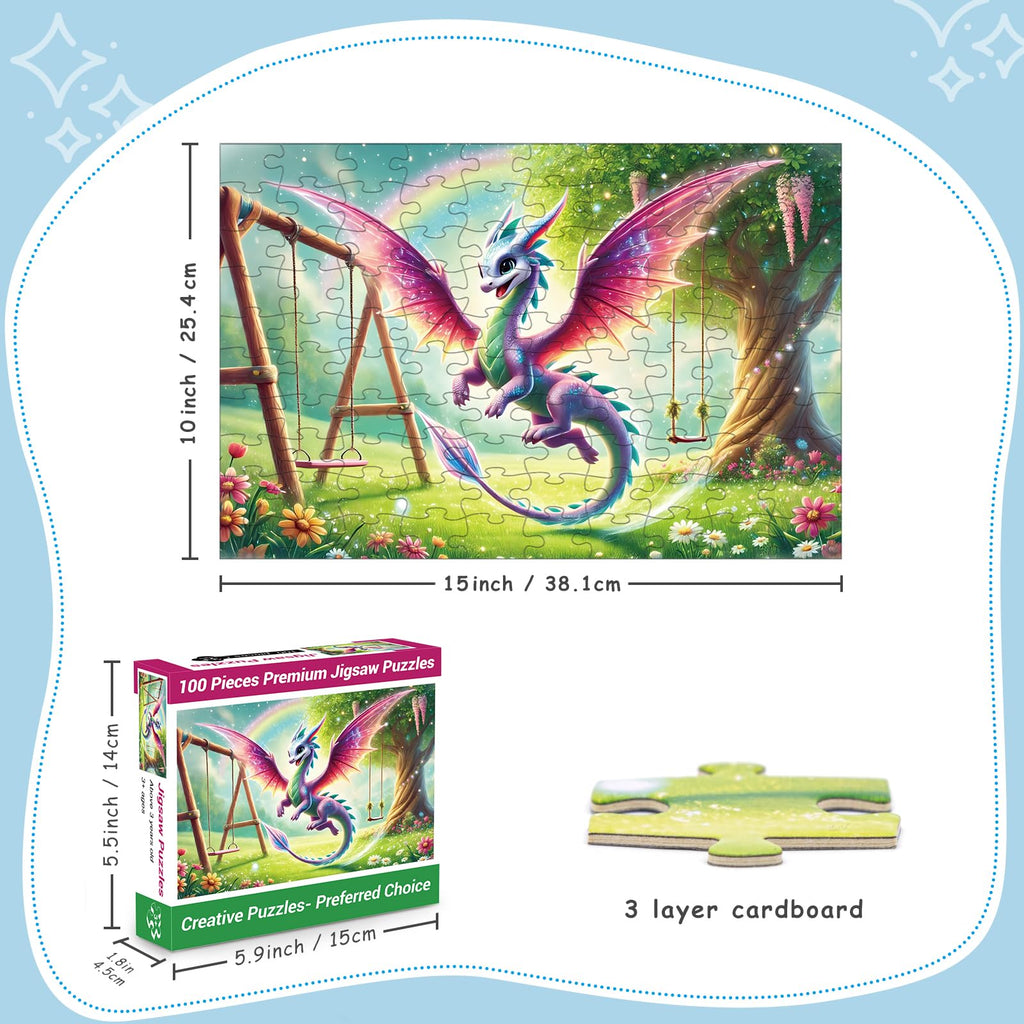 100 Piece Puzzles Rainbow Dinosaur Puzzle for Kids Ages 4-8 8-10, 100 Piece Jigsaw Puzzle for Children Learning Educational Puzzles Toys Birthday Gifts for Girls Boys, Dinosaur