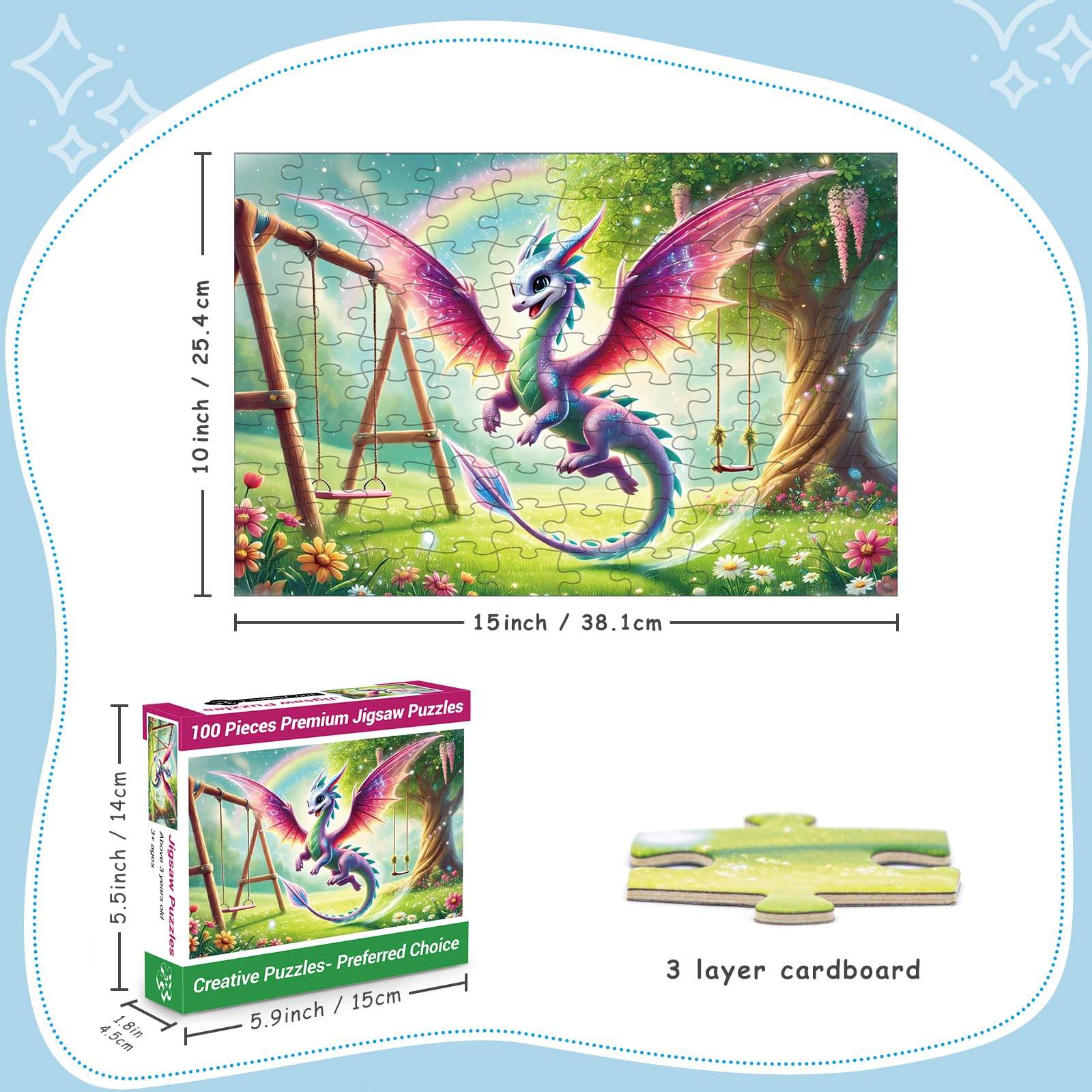 100 Piece Puzzles Rainbow Dinosaur Puzzle for Kids Ages 4-8 8-10, 100 Piece Jigsaw Puzzle for Children Learning Educational Puzzles Toys Birthday Gifts for Girls Boys, Dinosaur
