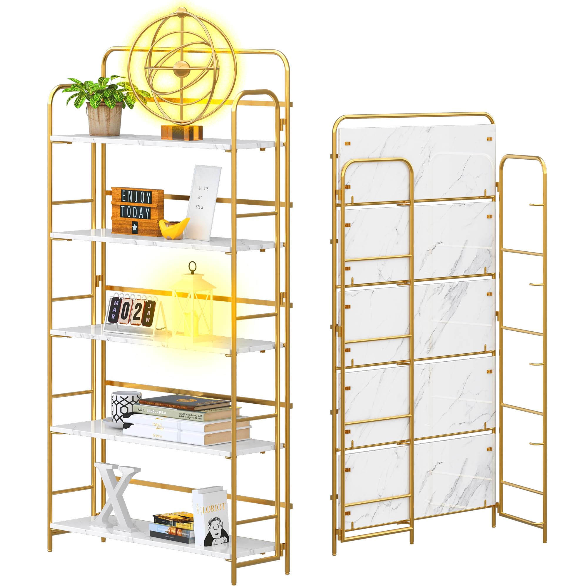 4NM No Assembly Folding Bookshelf, 3 Tiers Collapsible Book Shelves Open Industrial Foldable Storage Bookcase Shelf for Bedroom, Living Room, Home Office - Natural and White