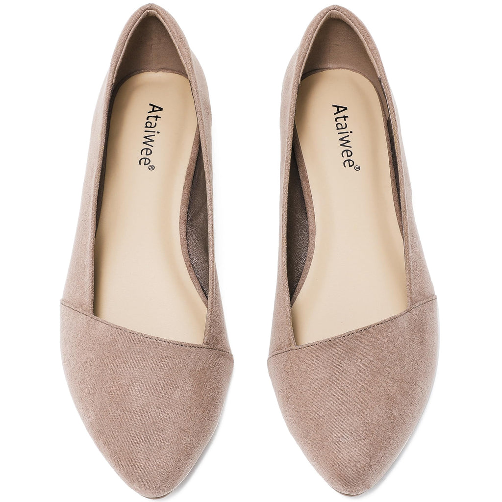 Ataiwee Women's Wide Width Ballet Flats - Stylish Pointed Toe Suede, Soft Comfortable Non-slip Sole.