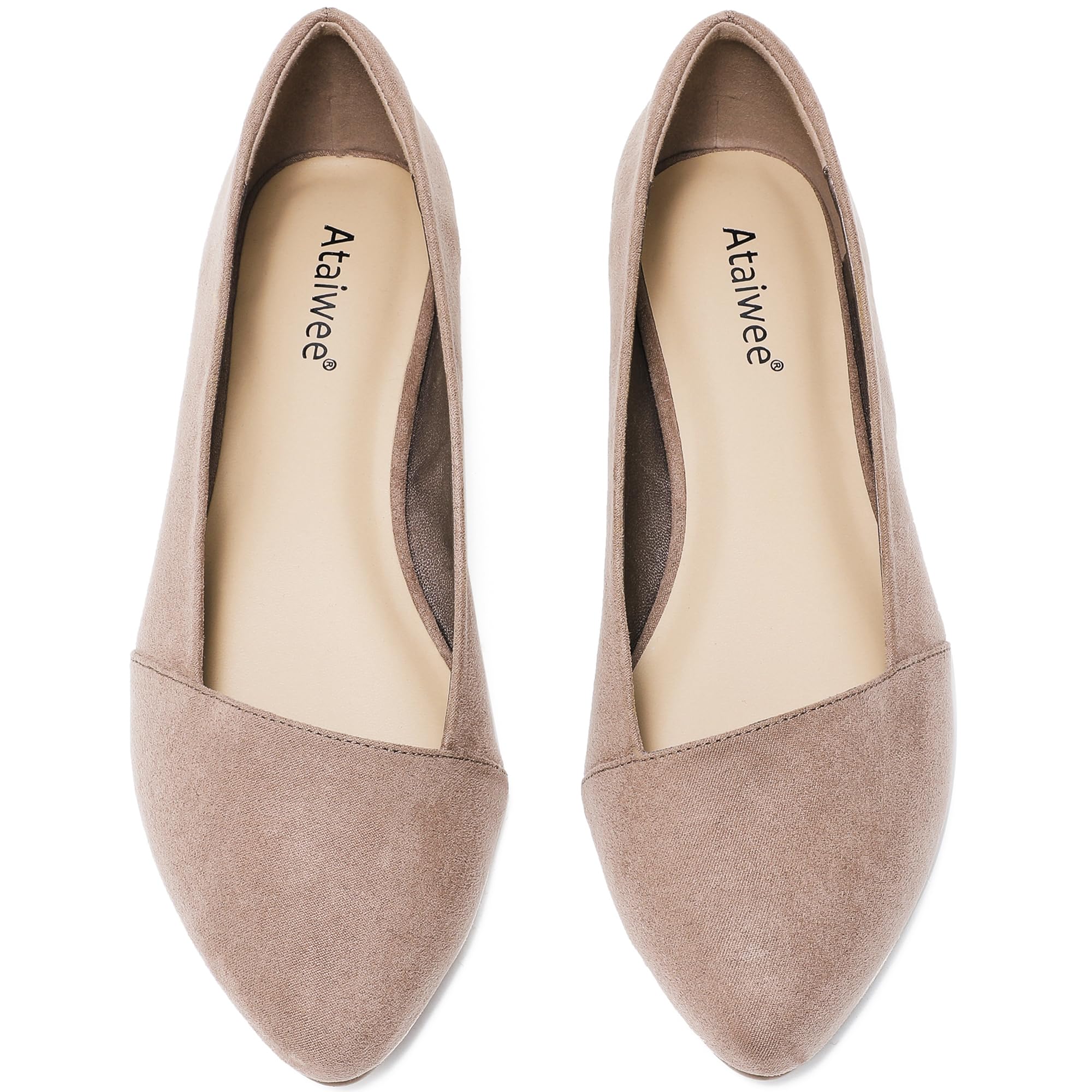 Ataiwee Women's Wide Width Ballet Flats - Stylish Pointed Toe Suede, Soft Comfortable Non-slip Sole.