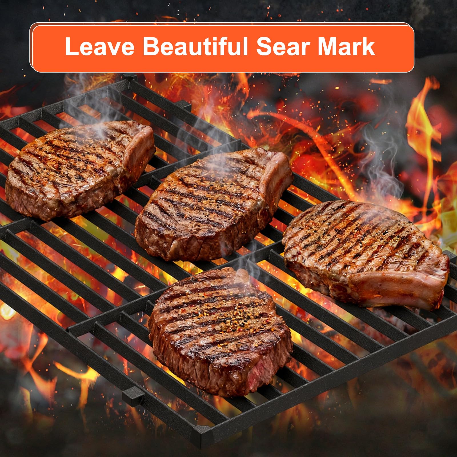 Grill Parts for Weber Genesis 300 Grills with Front Control Knob, Grill Grates for Genesis E310 S310 E/S320 E/S330, 17.5" Flavorizer Bars&Heat Deflectors, 19.5" Grill Grates for Weber 7524 7621 65505