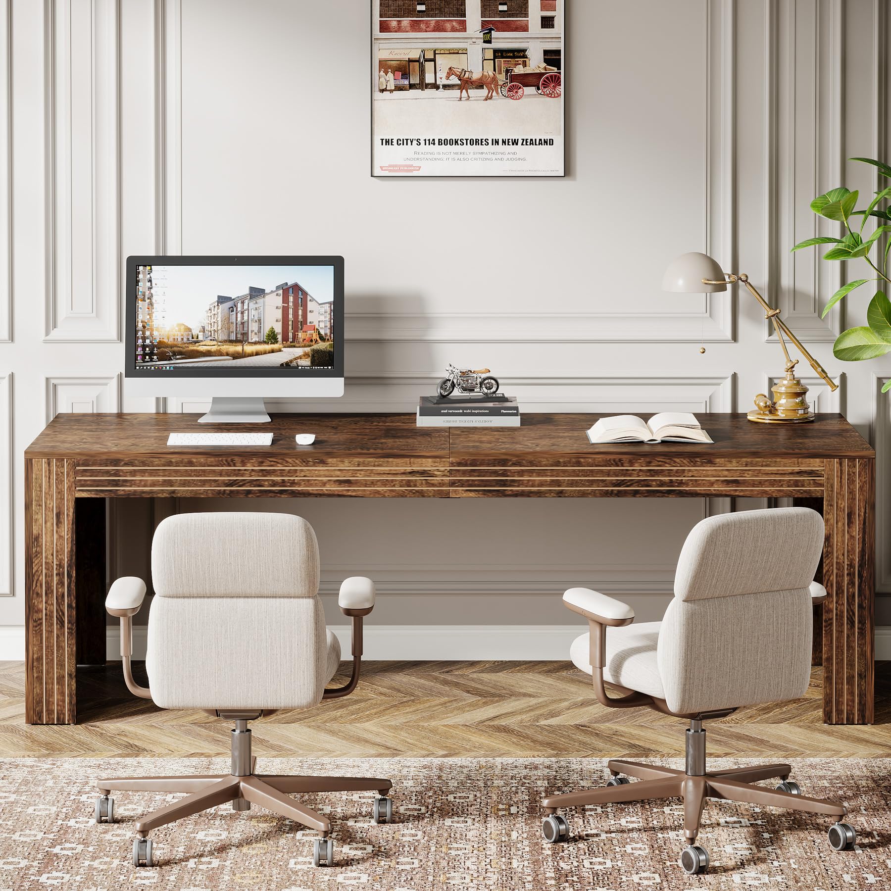 Tribesigns 79-Inch Extra Long Desk, Two Person Double Desk for Home Office, Wooden Long Computer Desk Writing Table for Office, Coffee Brown