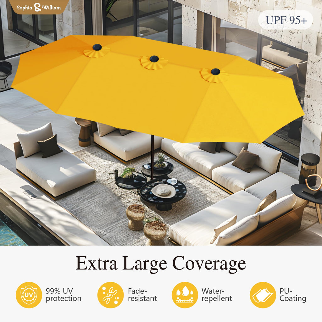 Sophia & William 15 ft Extra Large Patio Umbrella with Base Included, Rectangular Outdoor Umbrella Heavy Duty, Market Umbrella Double-sided Fade Resistant for Pool Garden Backyard, Beige