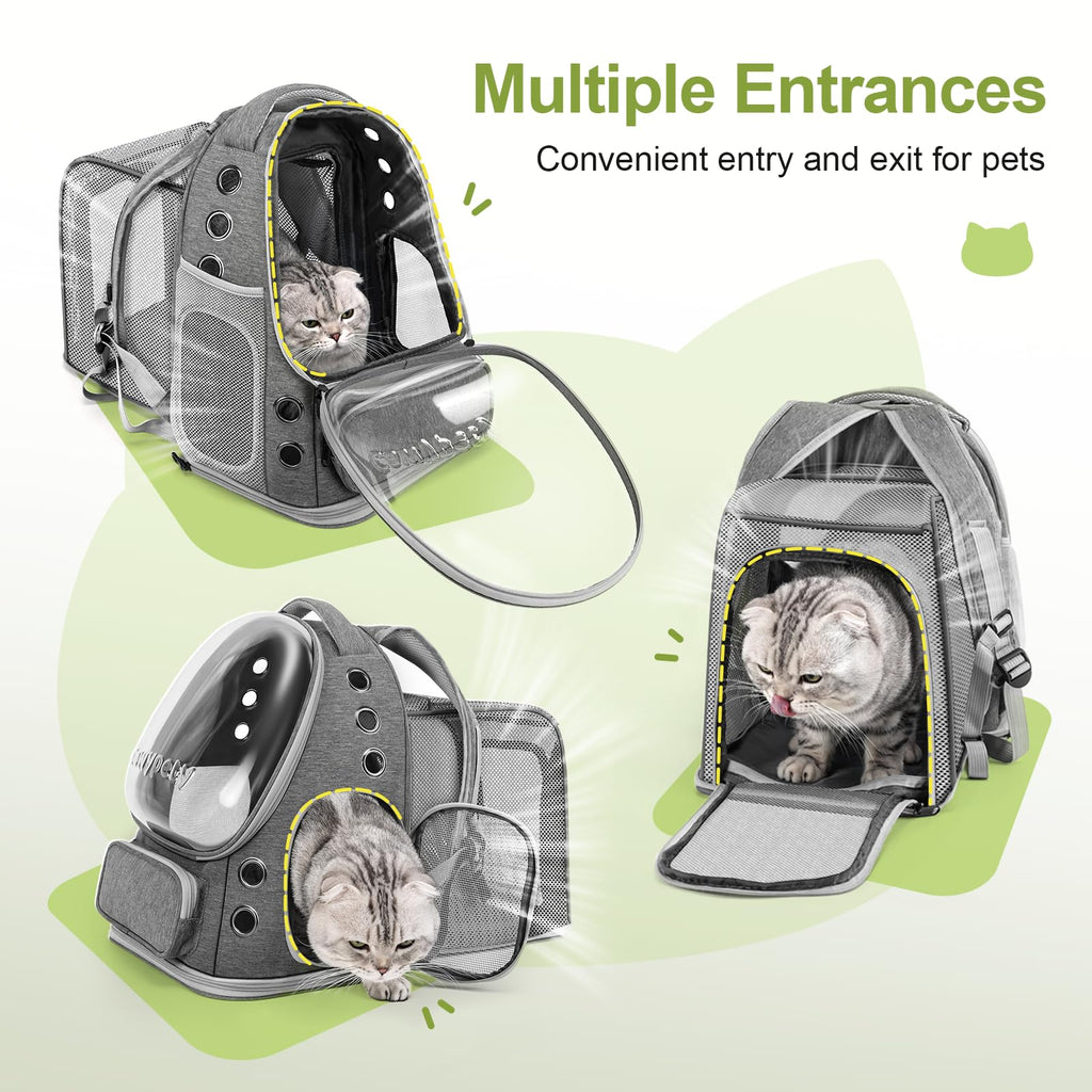 Cawypety Cat Backpack Carrier, Breathable Cat Carrier Large Space Bubble Pet Backpack for Kitty Small Dog up to 12lbs, Transparent & Foldable Pet Carrier for Travel Hiking (Black