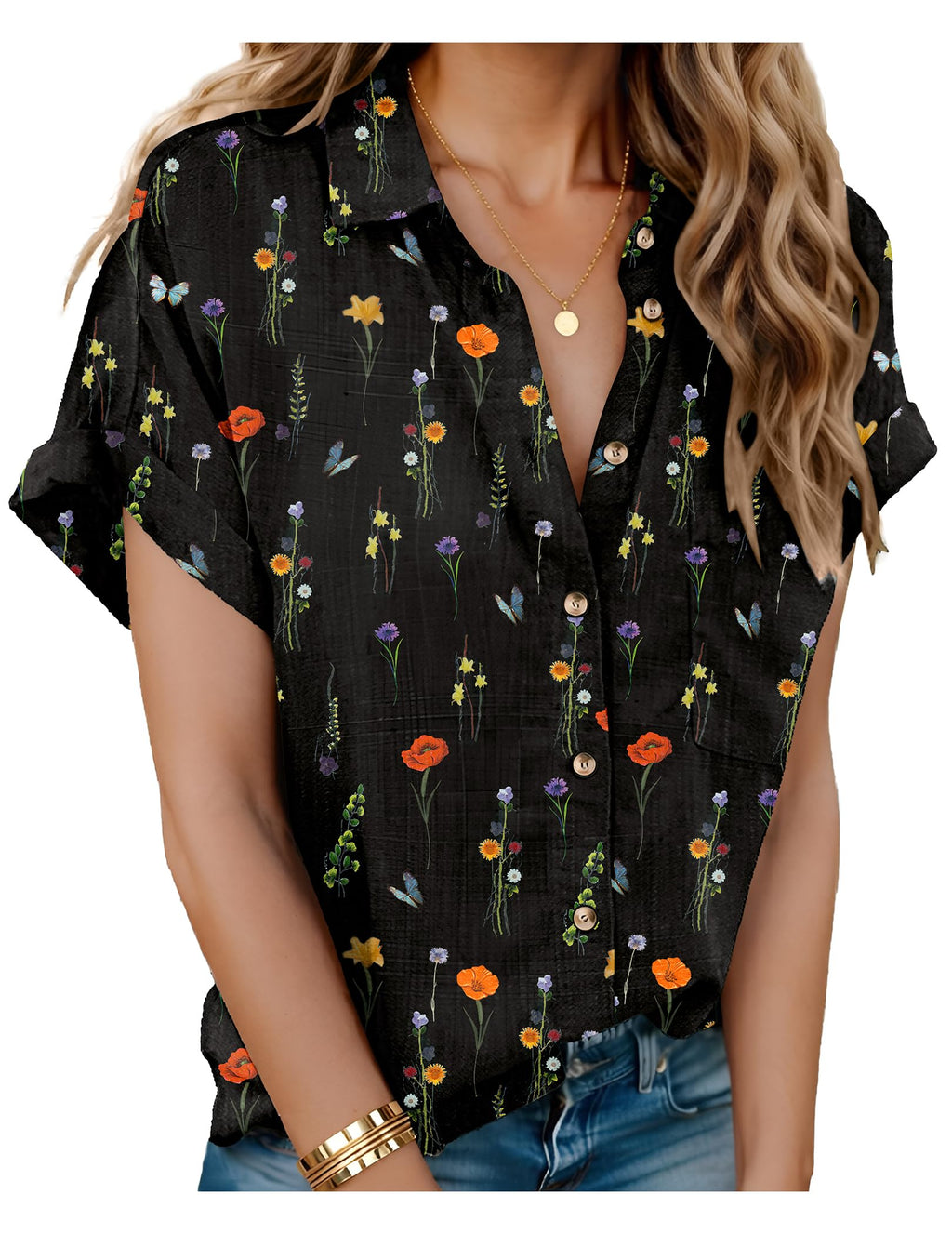 HOTOUCH Linen Shirts for Women Button Down Short Sleeve Tops Cotton Blouses Collared Button-up Beach Vacation Outfits