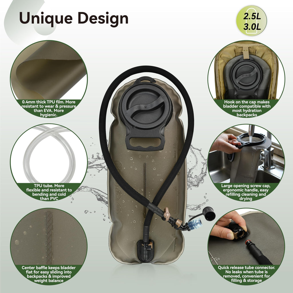 MARCHWAY 2L/2.5L/3L TPU Hydration Bladder, Ultra Durable Water Reservoir Bag with Insulated Tube for Hydration Pack for Cycling, Hiking, Running, Climbing, Biking