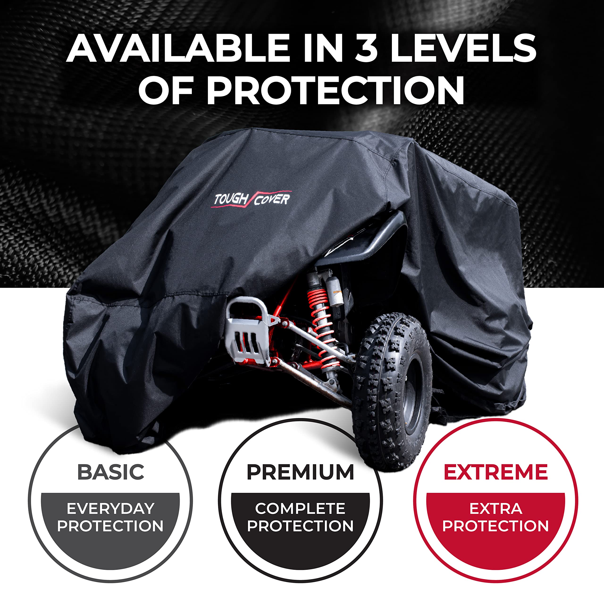 Tough Cover Basic Edition ATV Cover, Heavy Duty 210D Marine Grade Fabric, Quad Cover for Kawasaki, Honda, Polaris, Yamaha, and More. Protection Against Water, Wind, UV. 4 Wheeler Accessories (Black)