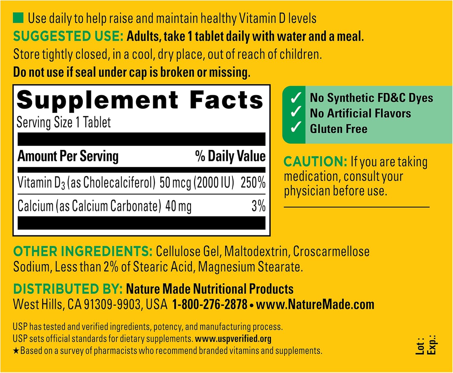 Nature Made Vitamin D3 2000 IU (50 mcg), Vitamin D Supplement for Bone, Muscle and Immune Health Support, 220 Tablets