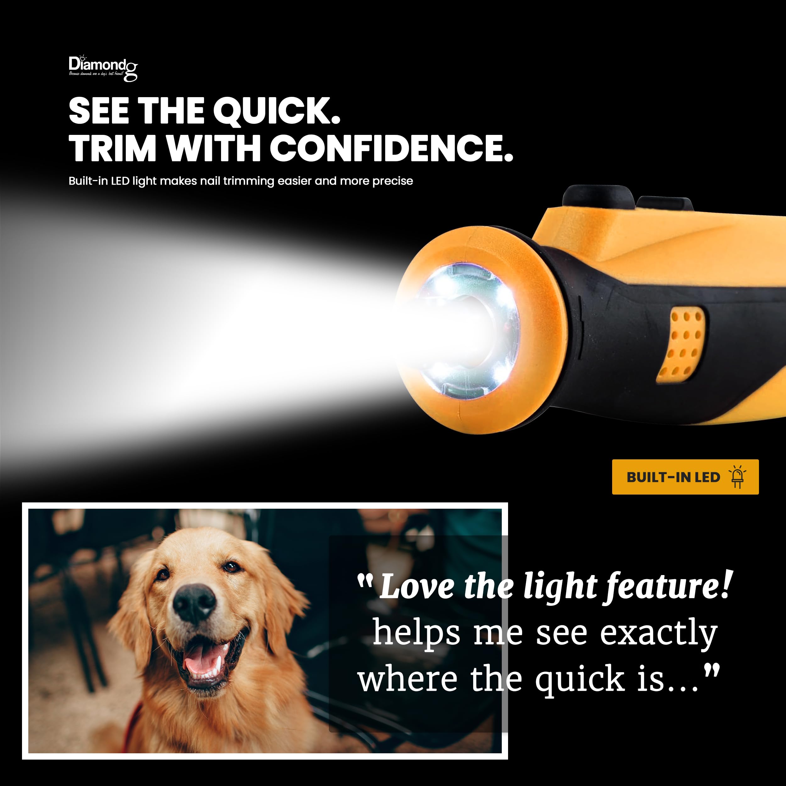 Diamondg Cordless Dog Nail Grinder with Quiet Sound & LED Tip for Large & Small Dogs, 4hrs. Runtime - Electric Dog Nail Trimmer, Heavy Duty Rotary Tool Alternative to Toenail Clippers & Filers