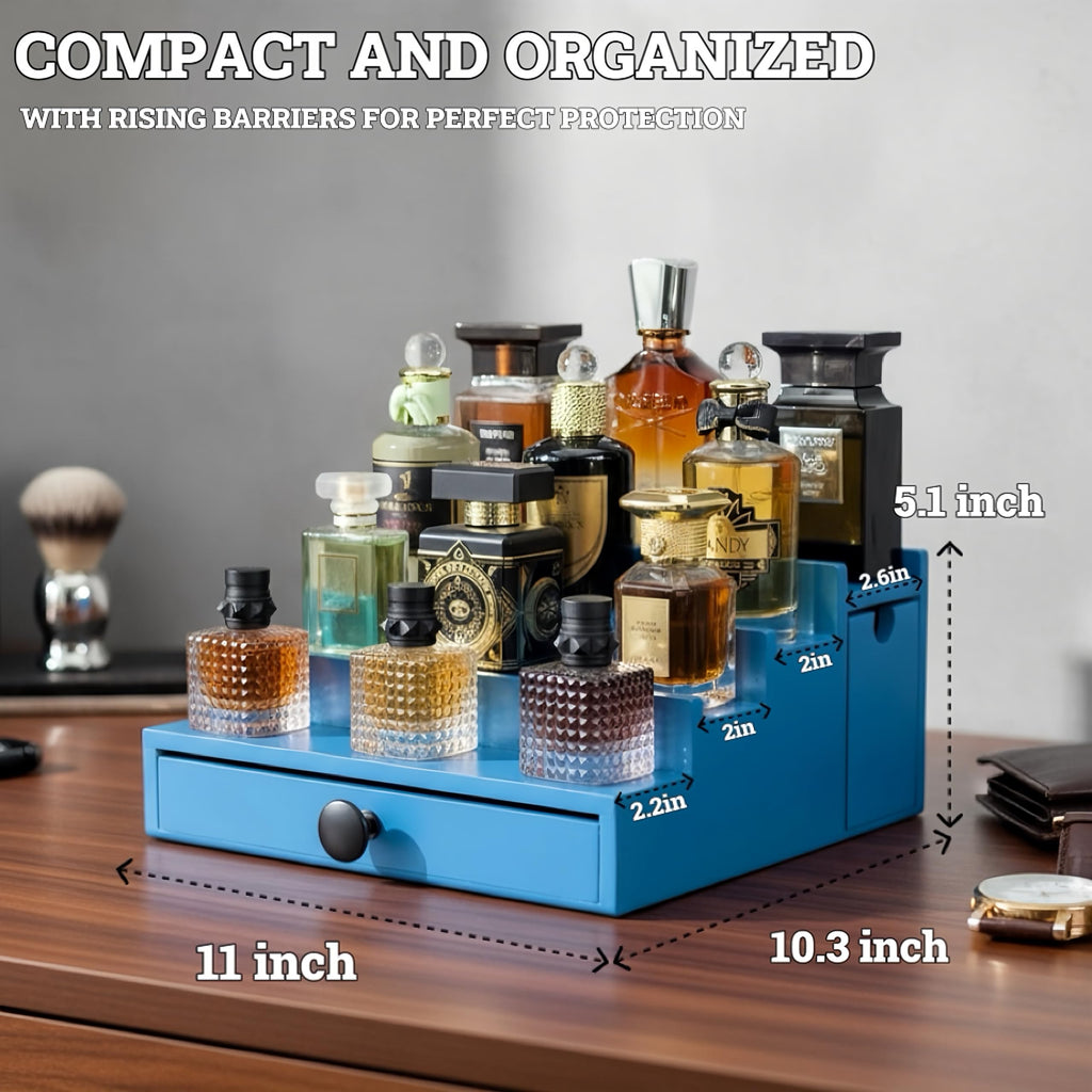 Wooden Cologne Organizer for Men 3 Tier | Black Perfume Holder Shelf for Dresser | High Grade Velvet Lining and Stylish Gift Box | Uncluttered Design Perfume Display Stand