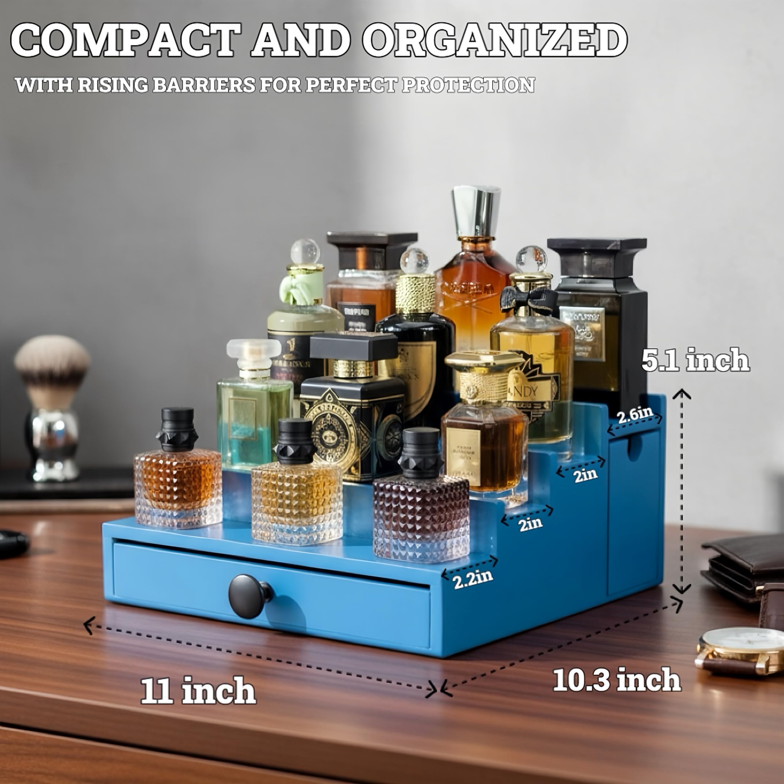 Wooden Cologne Organizer for Men 3 Tier | Black Perfume Holder Shelf for Dresser | High Grade Velvet Lining and Stylish Gift Box | Uncluttered Design Perfume Display Stand
