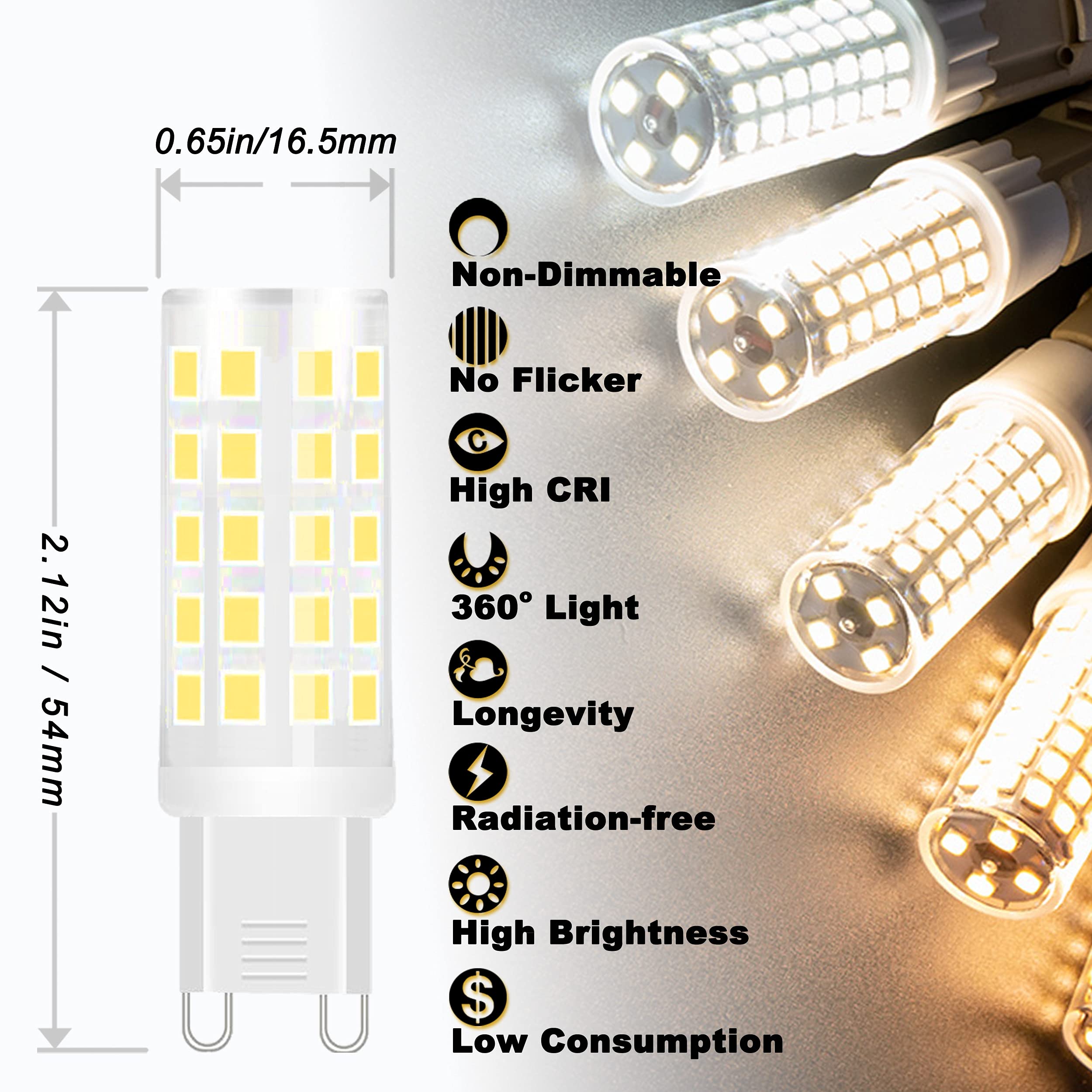 ALIDE G9 Led Bulbs Dimmable 3W Replace 20W 25W 30W Halogen Equivalent,2700K Soft Warm White, AC120V G9 Clear T4 Bi-pin Led Bulbs for Chandelier Pendant Wall Home Lighting,300LM,360 Deg,10Pack