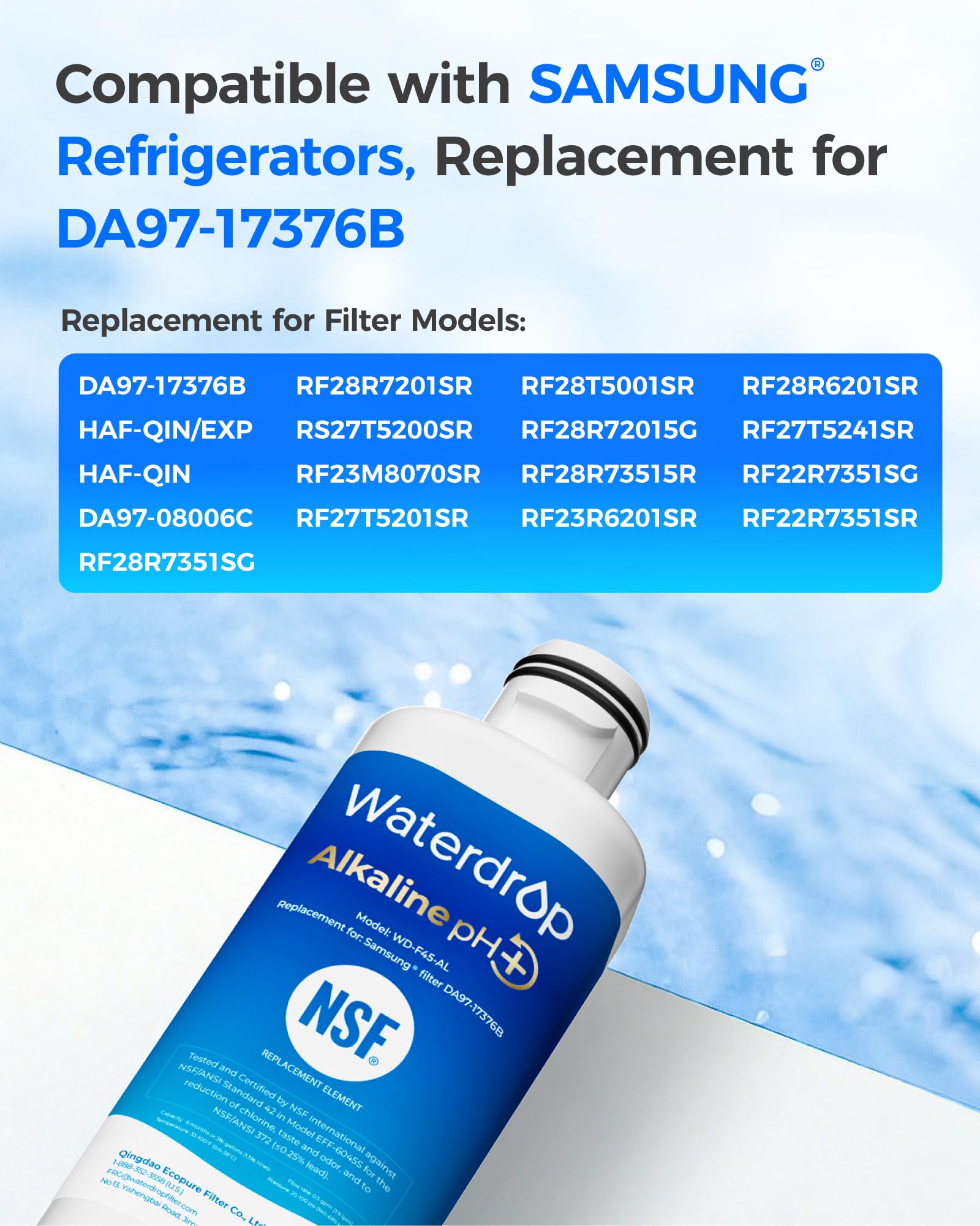 Waterdrop WD-F45 Refrigerator Water Filter, Replacement for Samsung® DA97-17376B HAF-QIN RF28R7201SR, RF28R7351SG