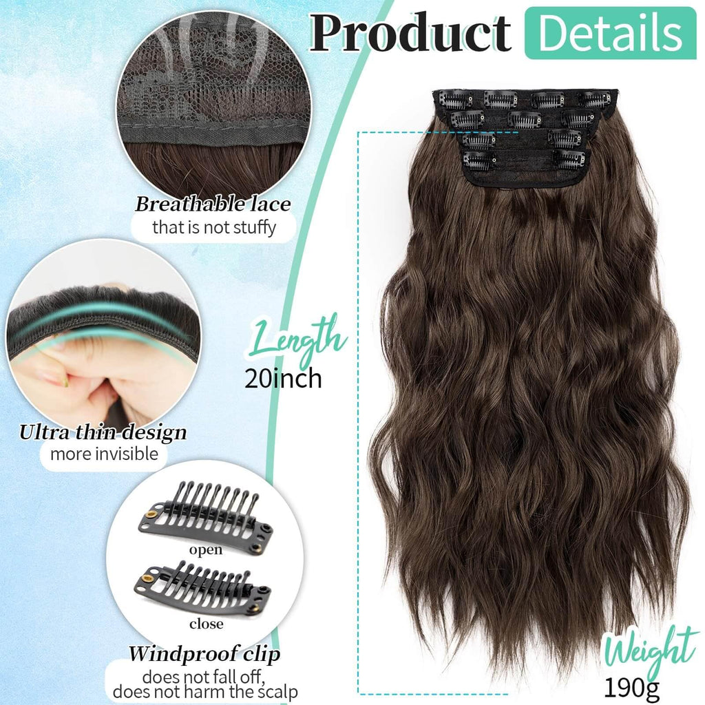 KooKaStyle Clip in Synthetic Hair Extensions Long Wavy 4PCS Thick Hairpieces Balayage Chocolate Brown to Caramel Blonde 10H26 Fiber Double Weft Natural Hair Extensions 16 Inch for Women