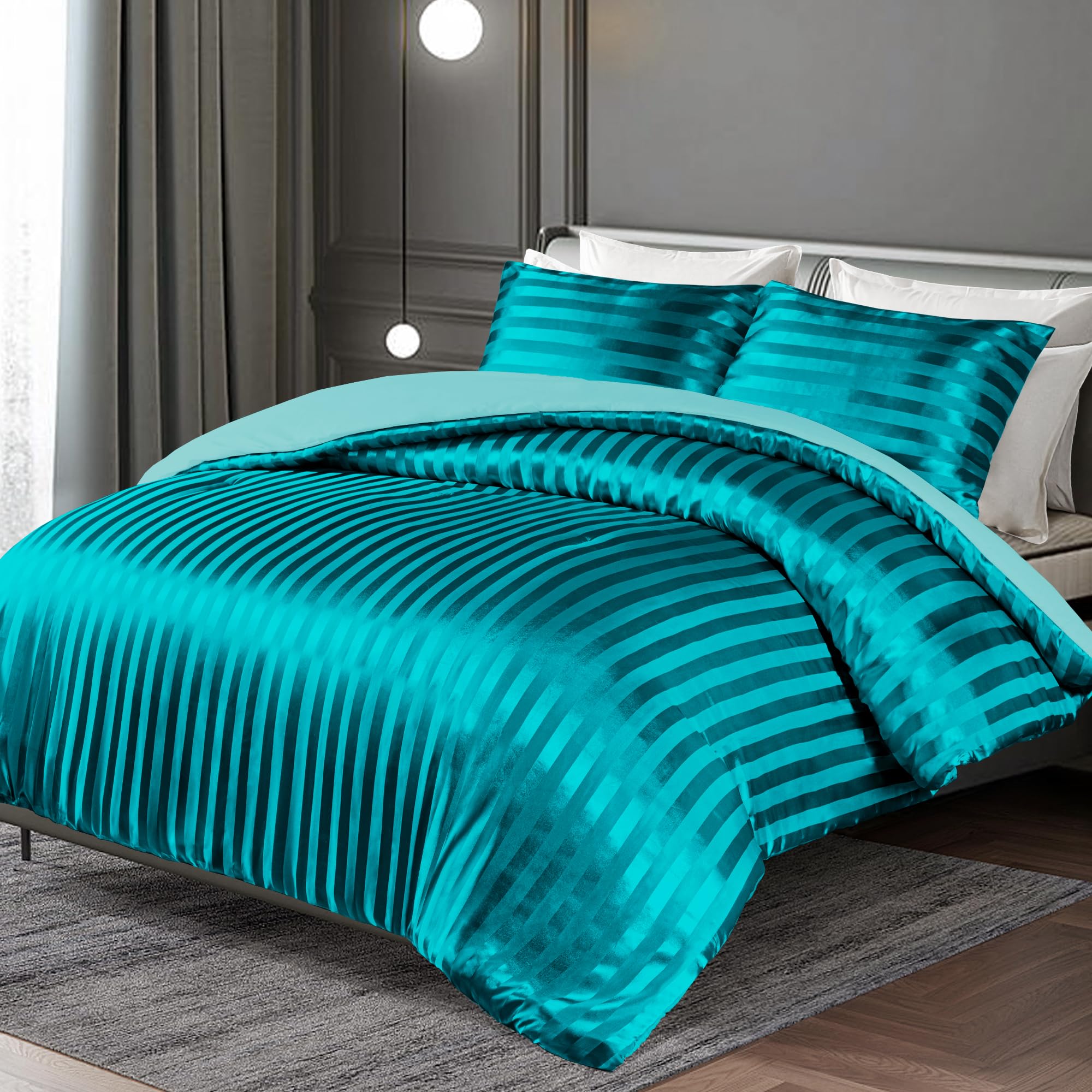 Whale Flotilla 2-Piece Reversible Silky Soft Twin Size Comforter Bedding Set, Luxurious Satin Comforters with Satin Pillowcase, Lightweight Duvet for All Seasons, Black