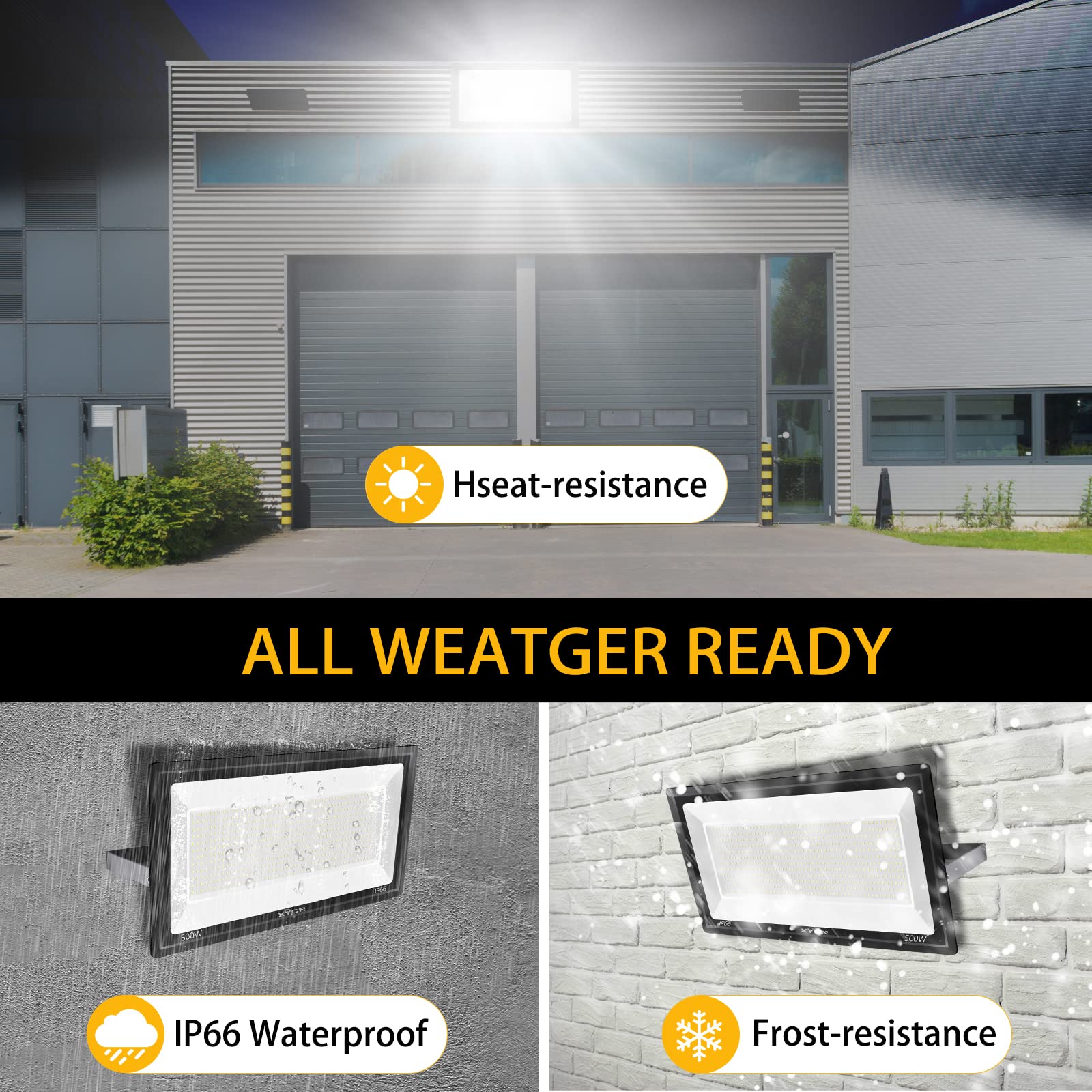 XYCN 4 Pack 100W LED Flood Light, IP66 Waterproof Outside Flood Light, 12500LM Super Bright Outdoor Security Lights, 5000K Daylight White Floodlight for Yard Garden Playground Basketball Court Patio