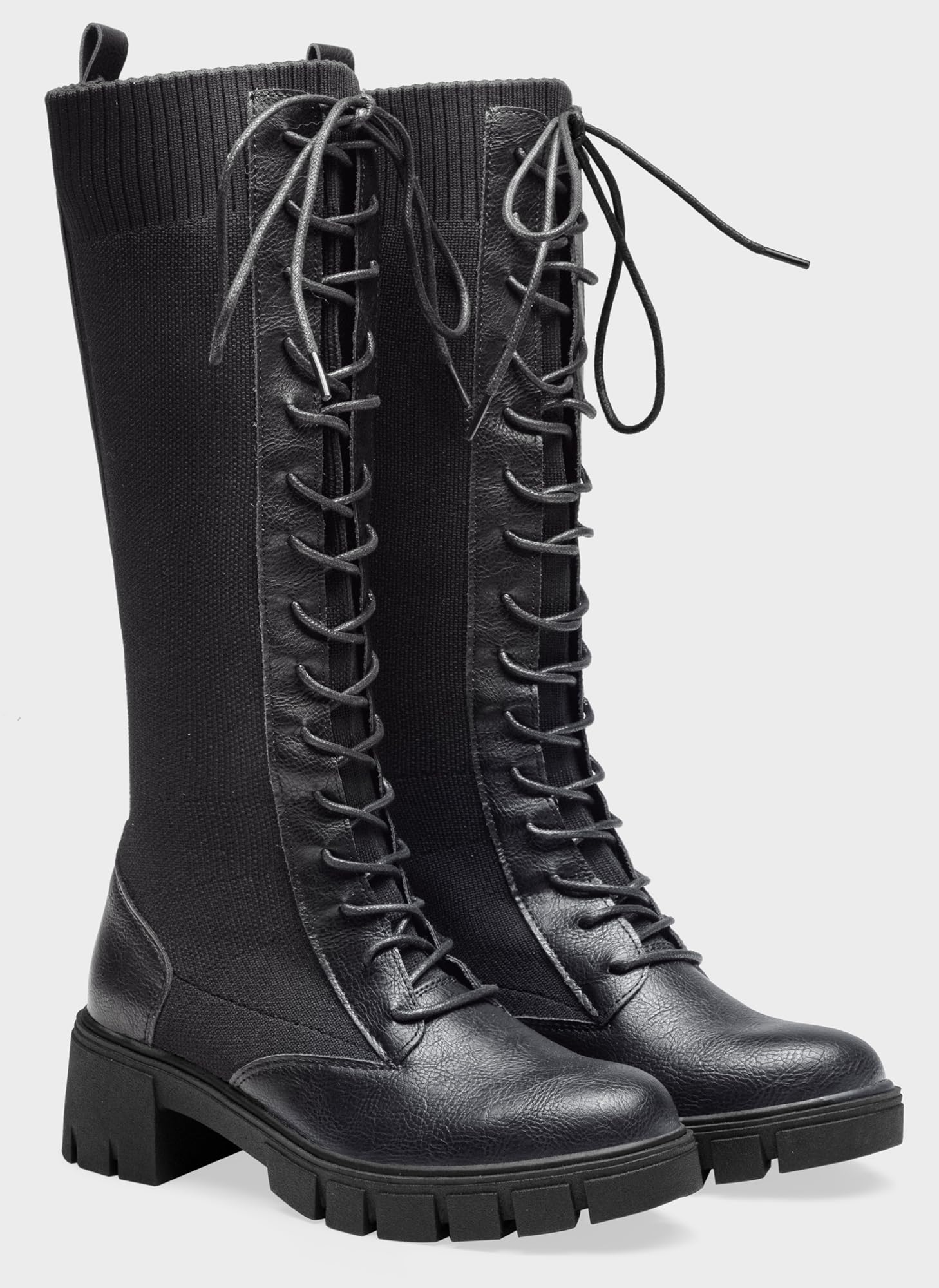 Jeossy Women's Knee High Combat 9603 Boots, Tall Platform Chunky Heel Boots Wide Claf