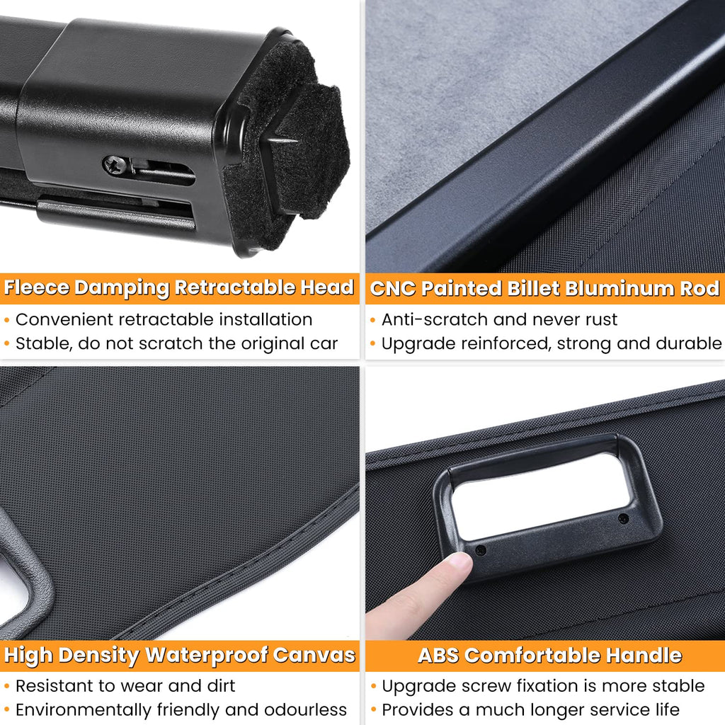 Trunk Cargo Cover for Nissan Rogue S SV SL Platinum 2014-2020 Retractable Rear Trunk Cargo Luggage Security Shade Cover Shield Interior Accessories Waterproof Custom Fit All Weather (Black)