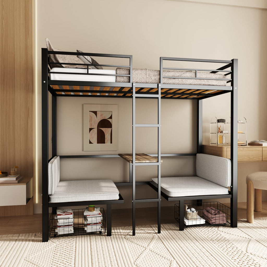 DNYN Twin Size Loft Bed with Desk & Storage Drawers& Table Set for Kids Bedroom,Covertible Twin-Over-Twin Bunkbeds Design,Easy Assemble & Space Saving & No Box Spring Needed,for Small Space, Black
