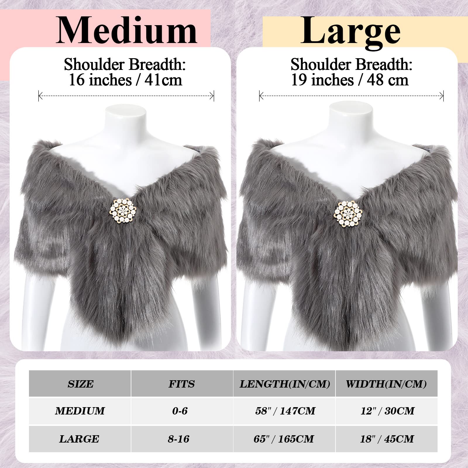 Geyoga Faux Fur Shawl Wrap Stole Shrug Winter Bridal Wedding Scarf Wrap with Faux Pearl Rhinestone Brooches for Women 1920s