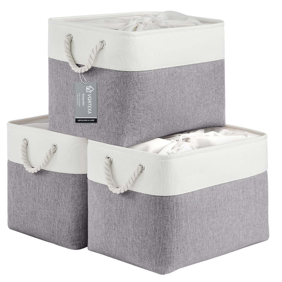 Storage Baskets for Shelves 11.8x7.9x5.2 Inch, Foldable Fabric Storage Bins with Handles, Small Storage Baskets for Organizing Closet, Office, Home Organization (1-Pack, Gray)