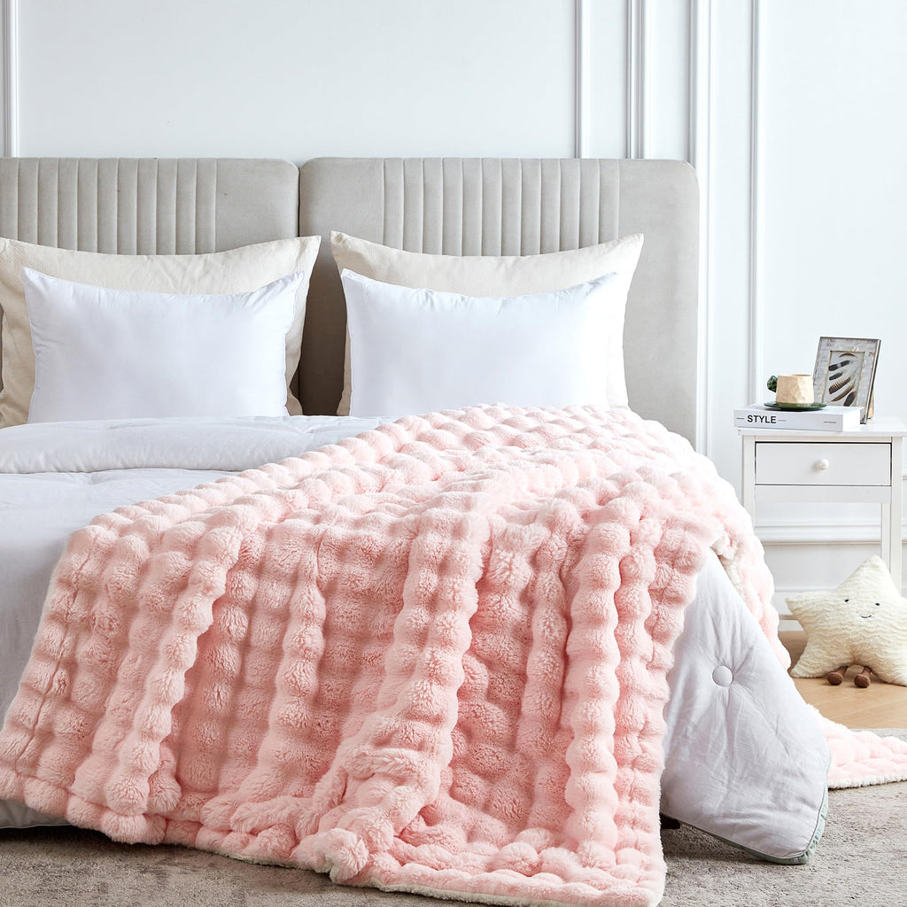 50x60 Inches Ultra-Soft Fuzzy Faux Fur Plush Throw Blanket - Thick, Warm Sherpa for Couch, Sofa, Bedroom, Camping - Decorative Blanket for Cozy Warmth, Bubble Grey