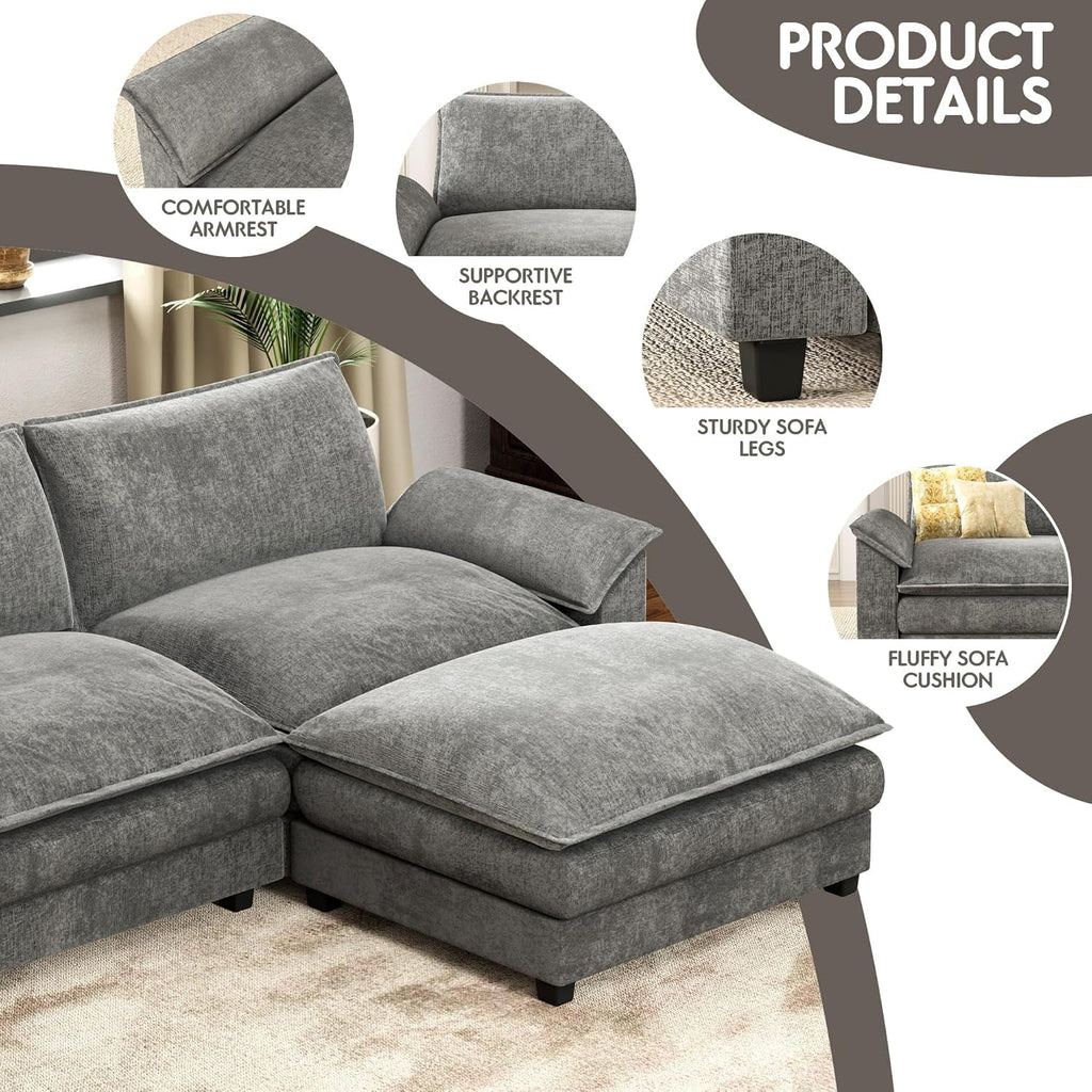 Homall 80" Modular Sectional Sofa, Loveseat Sofa Couch with Double-Layer Cushion, DIY Combination Chenille Deep 2-Seat Cloud Couch for Living Room, Apartment (Bright Grey, Loveseat Sofa)