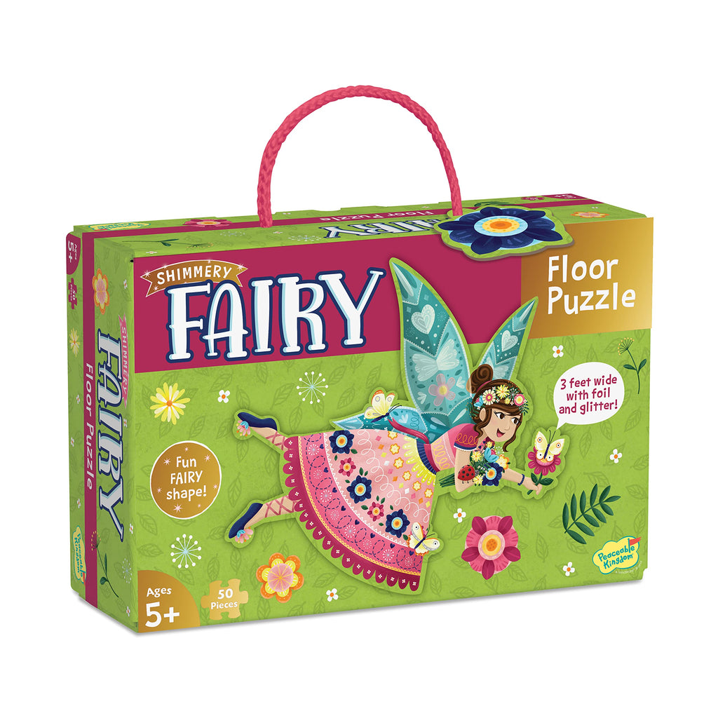 Peaceable Kingdom Shimmery Bunny Shaped 41 Piece Floor Puzzle, 3 feet x 2 feet - Great Easter Basket Stuffers and Easter Gifts for 3 Year Olds, 4 Year Olds & Up