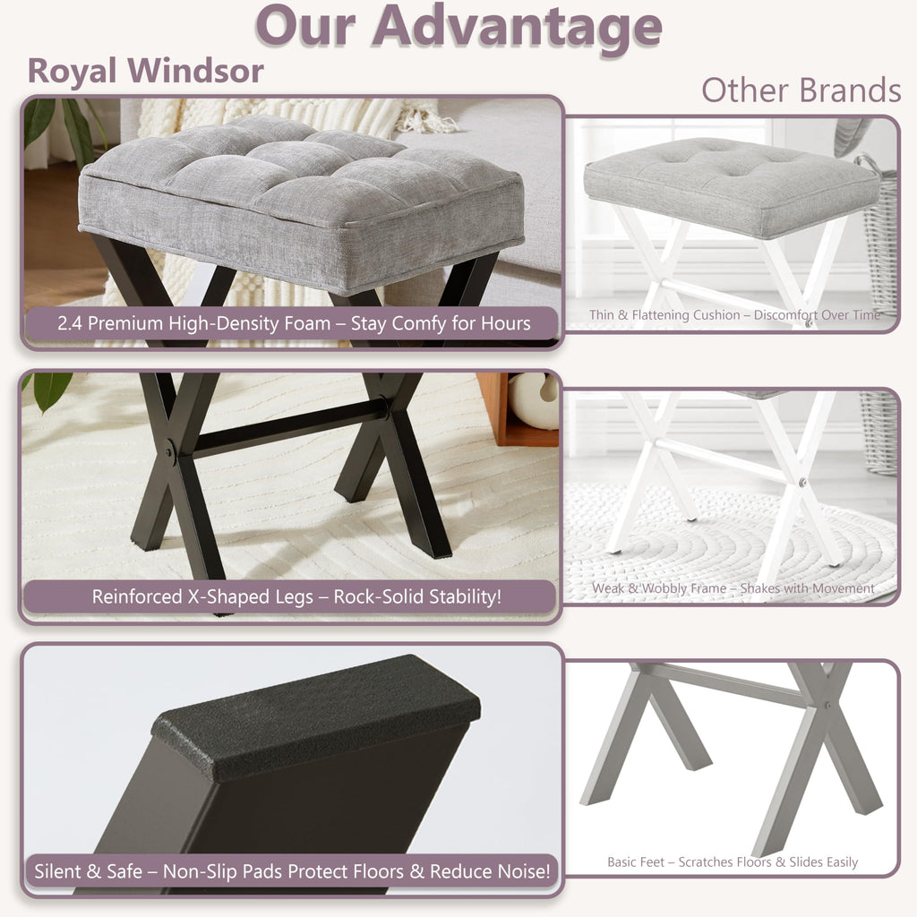 Royal Windsor Vanity Stool with Saddle Cushion, 18 Inch Makeup Vanity Chair for Living Room, Modern Foot Stool Ottoman Piano Bench,Small Upholstered Bench for Bedroom, Beige