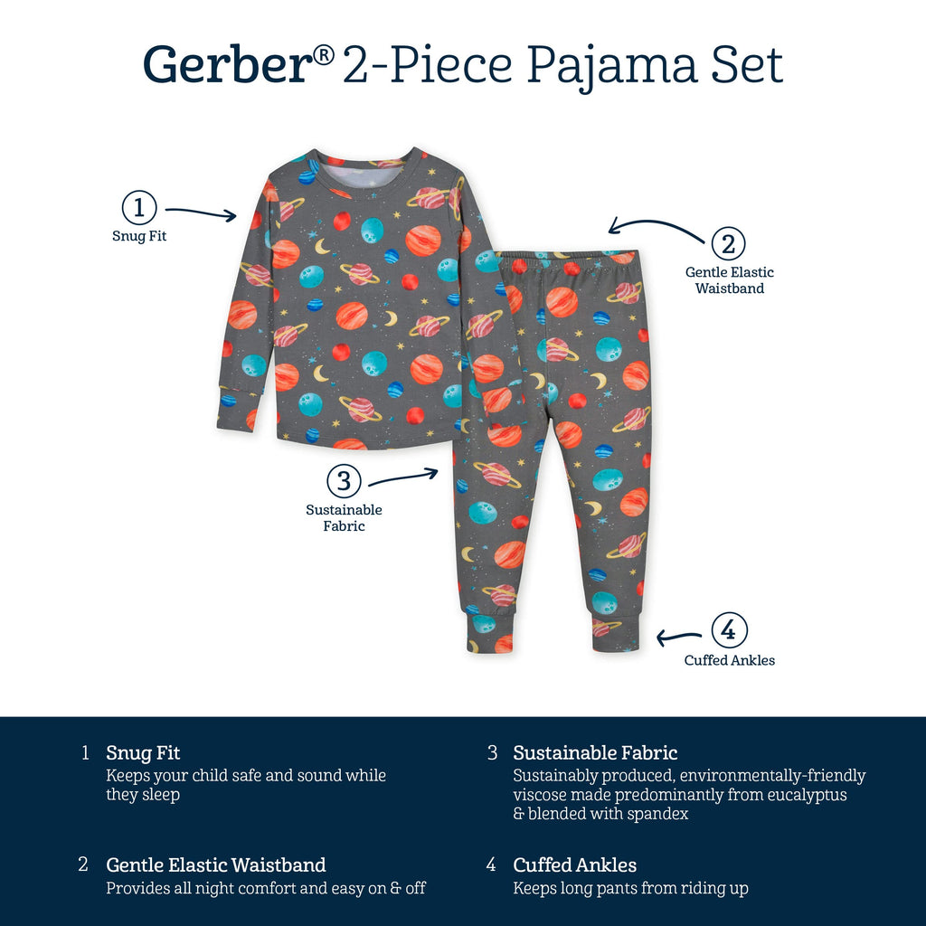 Gerber Unisex Baby Toddler Buttery Soft 2-Piece Snug Fit Pajamas with Viscose Made from Eucalyptus