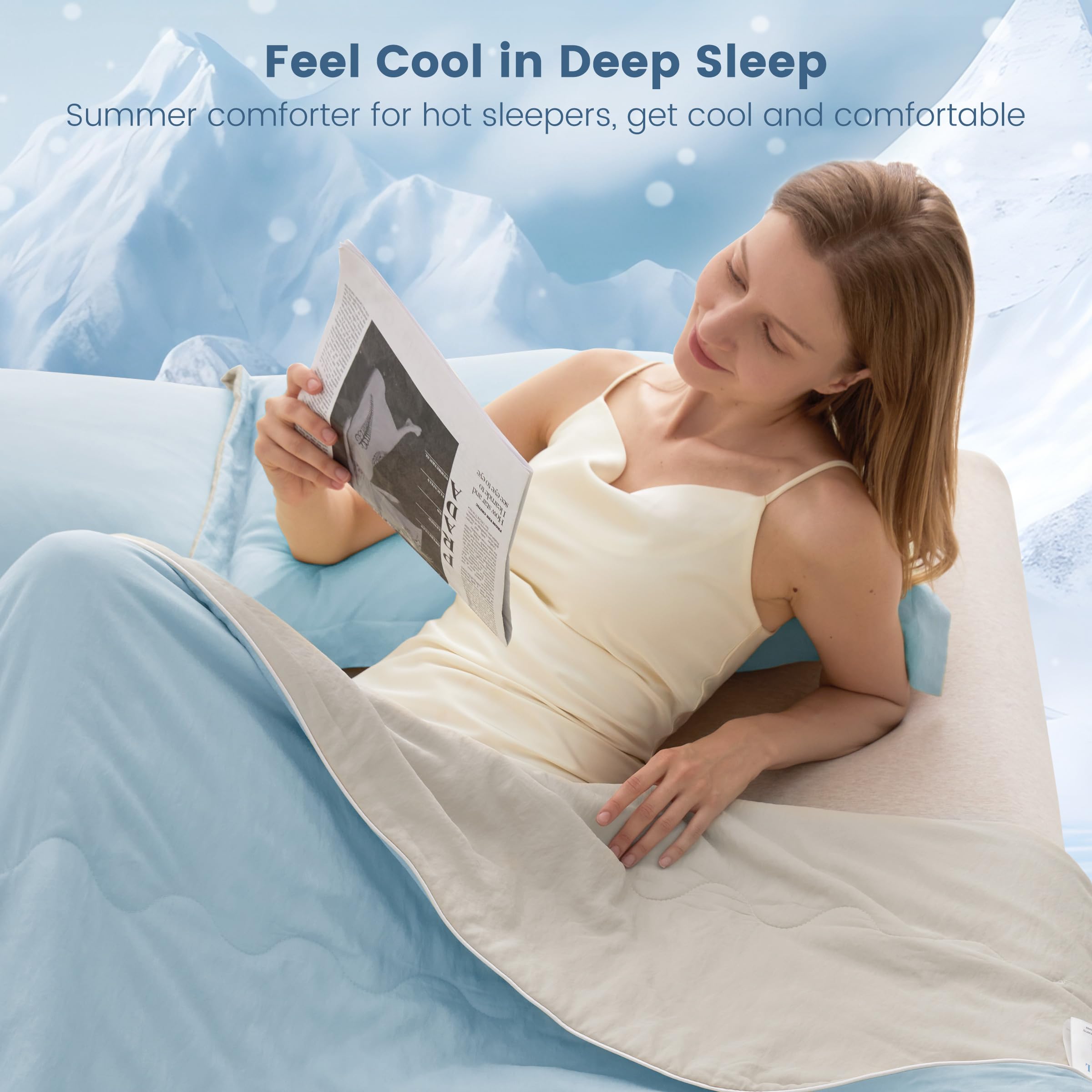 SNOWMAN Cooling Comforter Twin XL Size Double-Sided, Soft Cooling Blanket for Hot Sleepers, Cold Touch Fabric Summer Quilt, Lightweight Q-Max>0.4 Silk Smooth (Blue/Grey, 60"x90")