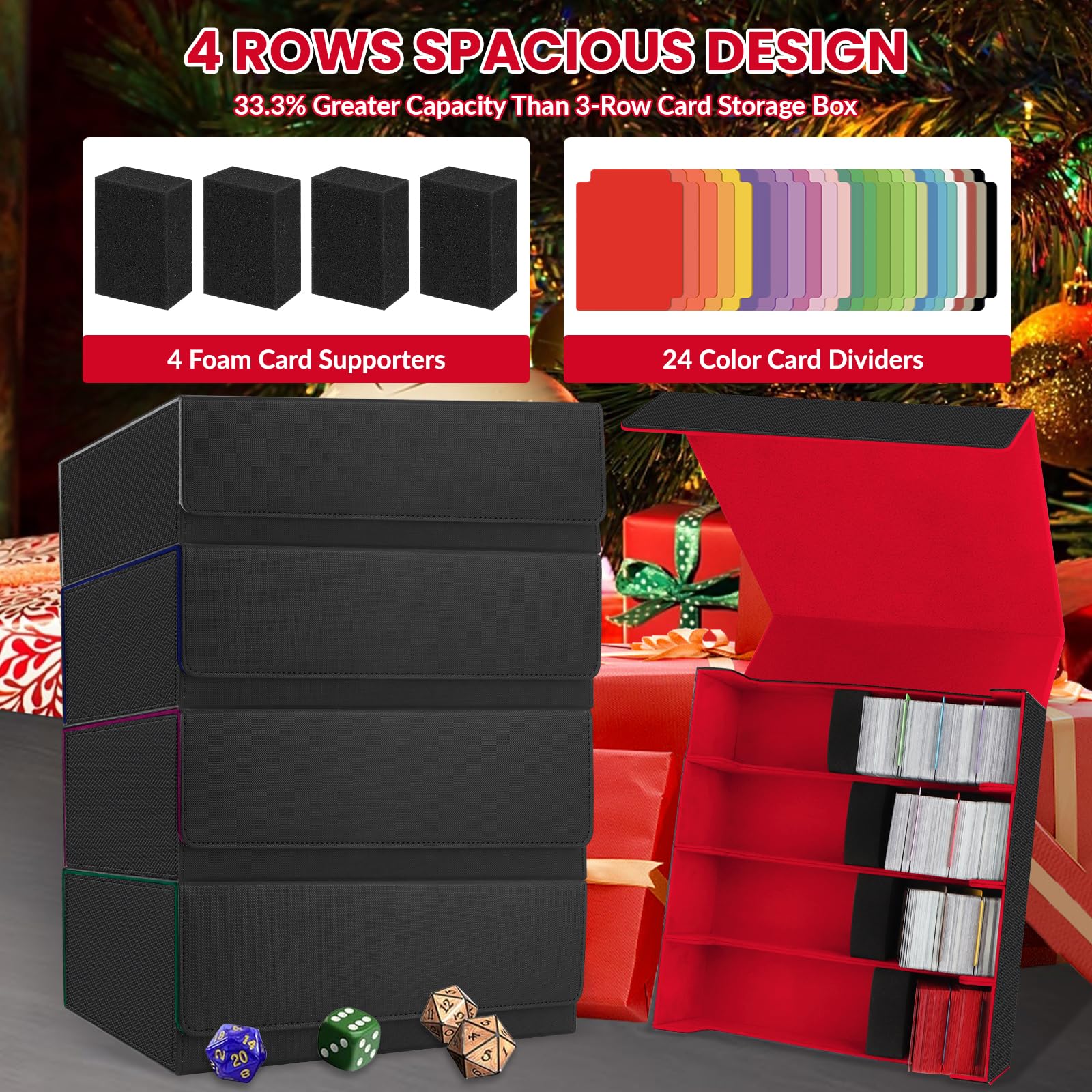 AOBOPLE Trading Card Storage Box,3200+ Card Box Storage with 24 Dividers and 4 Foam Supporters PU Leather Magnetic Cards Deck Case for MTG TCG Magic and Sport Cards,Great Gift for Card Collectors