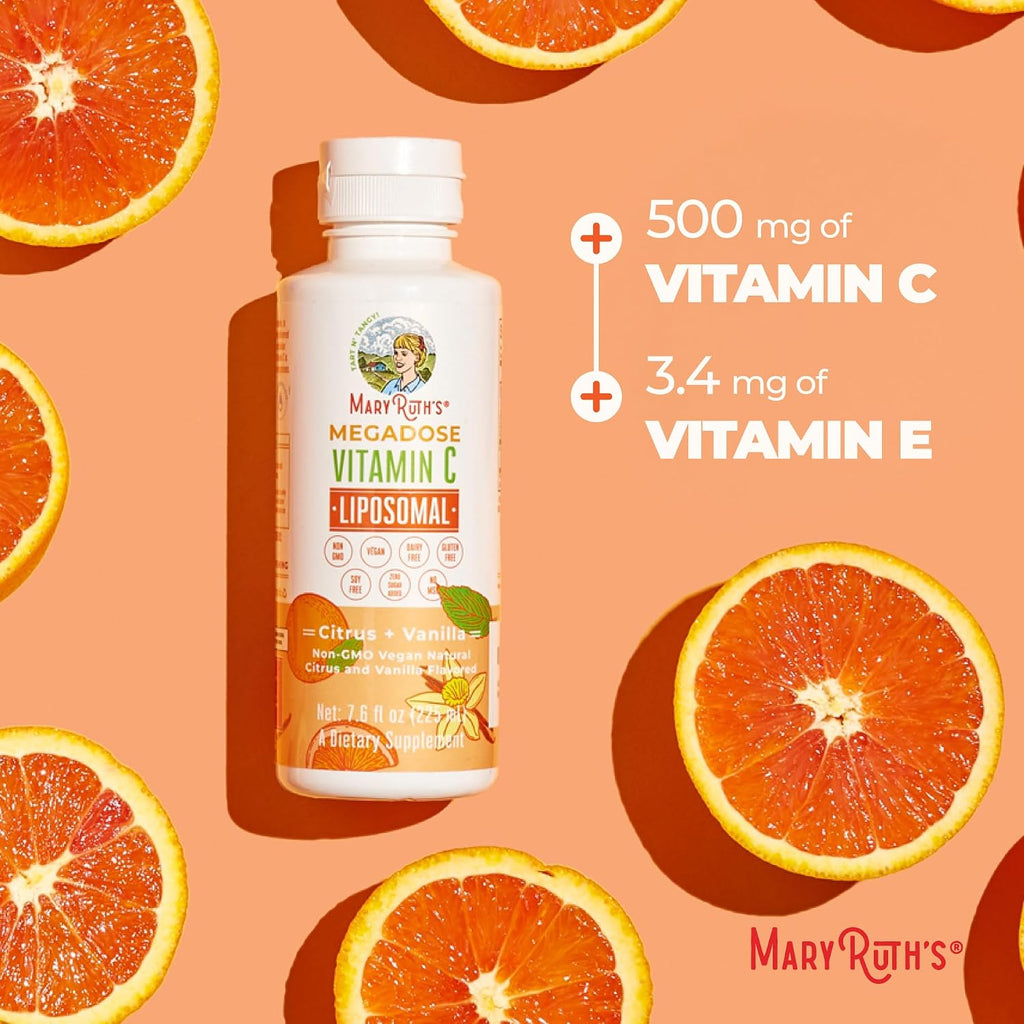 MaryRuth's Megadose Liquid Vitamin C Liposomal | 500 mg Vitamin C | Ultra Absorption | Immunity Supplement | Antioxidant | Collagen Formation | Vegan | Gluten Free | Sugar Free | 7.6 Oz | 30 Servings