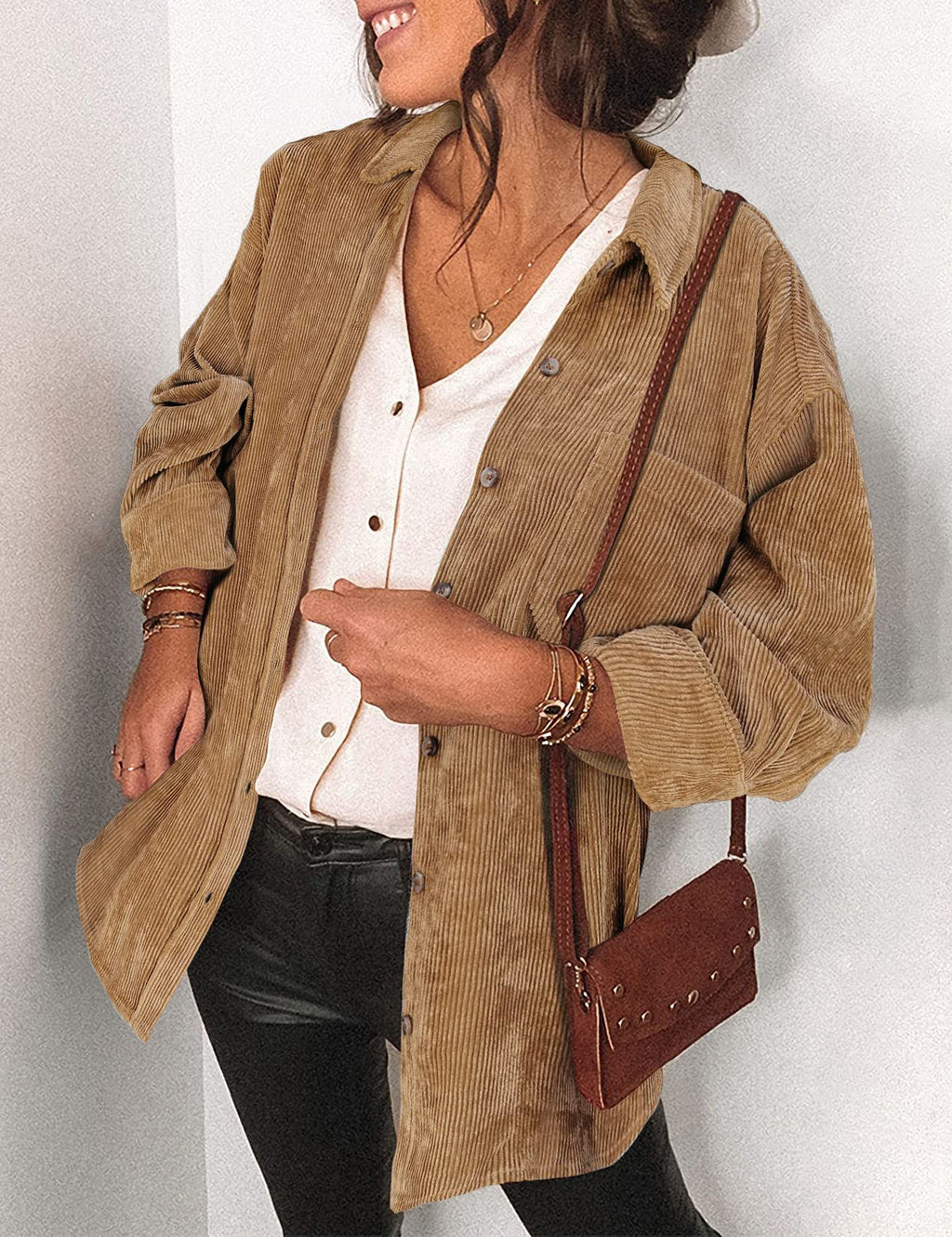 Saslax Women's Corduroy Shirt Shacket Jacket