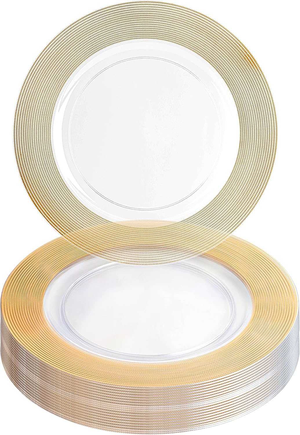 PARTY BARGAINS 13-Inch Charger Plates - 96 Pack, Clear Gold Rim, Heavy-Duty Disposable Chargers for Elegant Dining - Ideal for Weddings and Formal Events