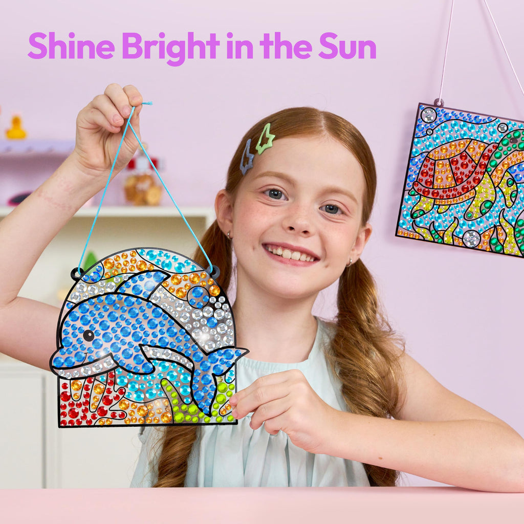 Klever Kits 4PCS Window Art Suncatcher Kits, Fun Gem Painting Kits, Diamond Art and Crafts for Boys Girls, Great Crafts Gift for Kids Birthdays Christmas Ages 6+