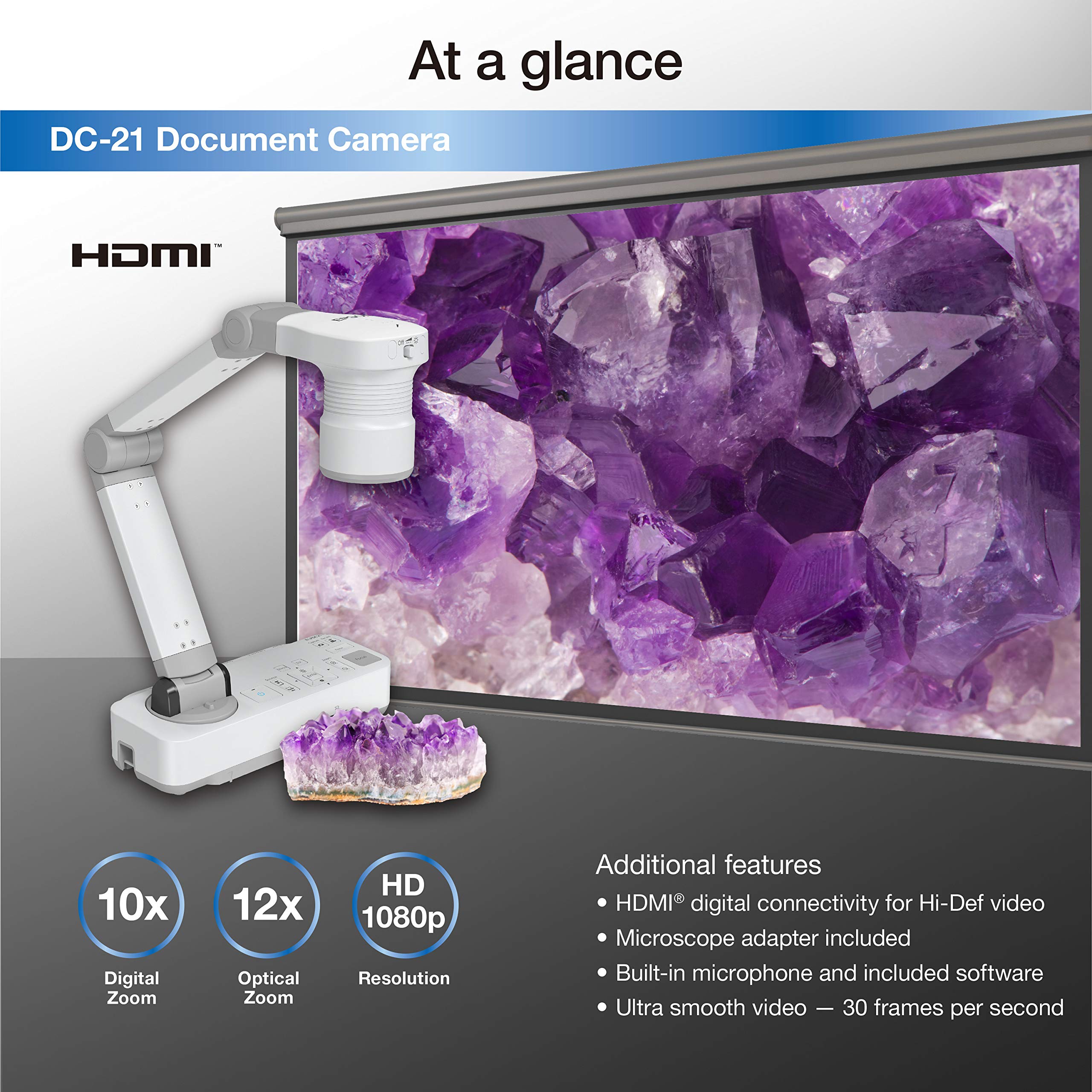 Epson DC-13 High-Definition Document Camera with HDMI, 16x Digital Zoom and 1080p Resolution,White