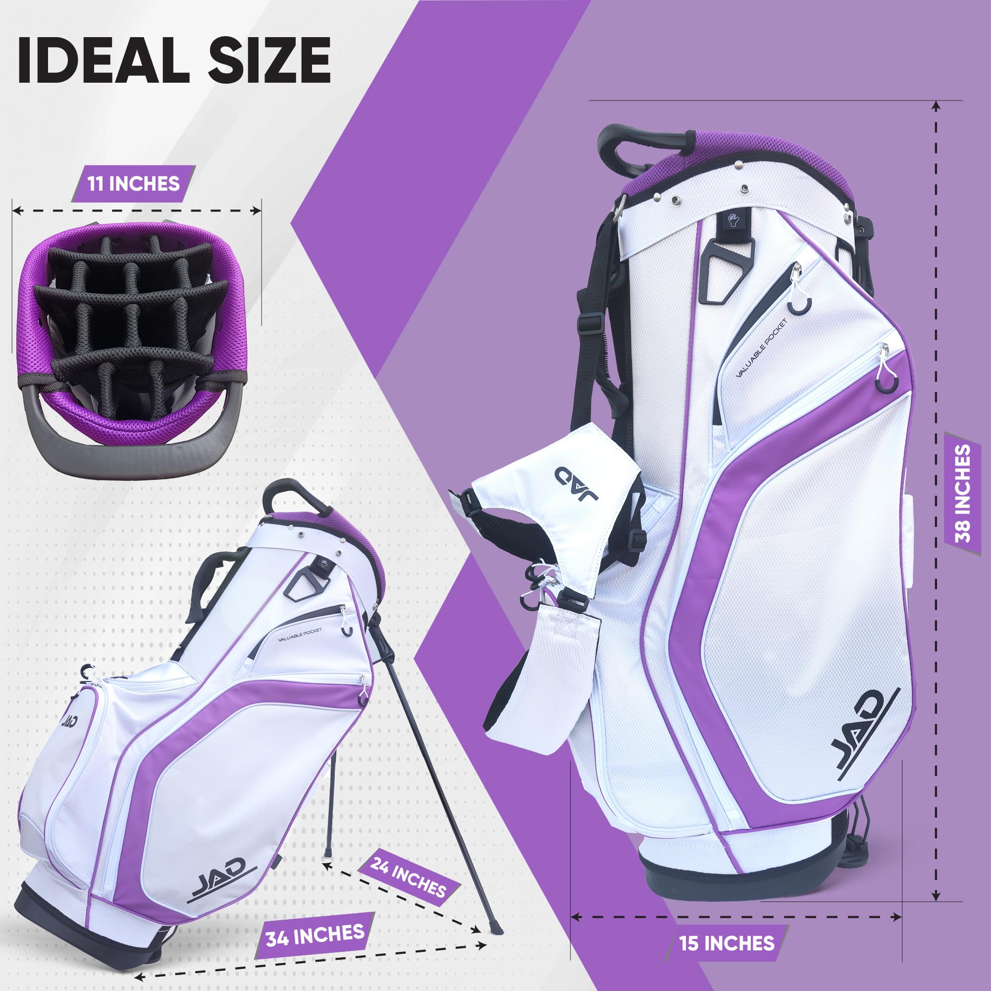 JAD Lightweight Womens Golf Bag, Golf Stand Bag for Women/Ladies, 14-Way Top Dividers, Ultra Lightweight, Large Pockets for Accessories, Durable Water Resistant