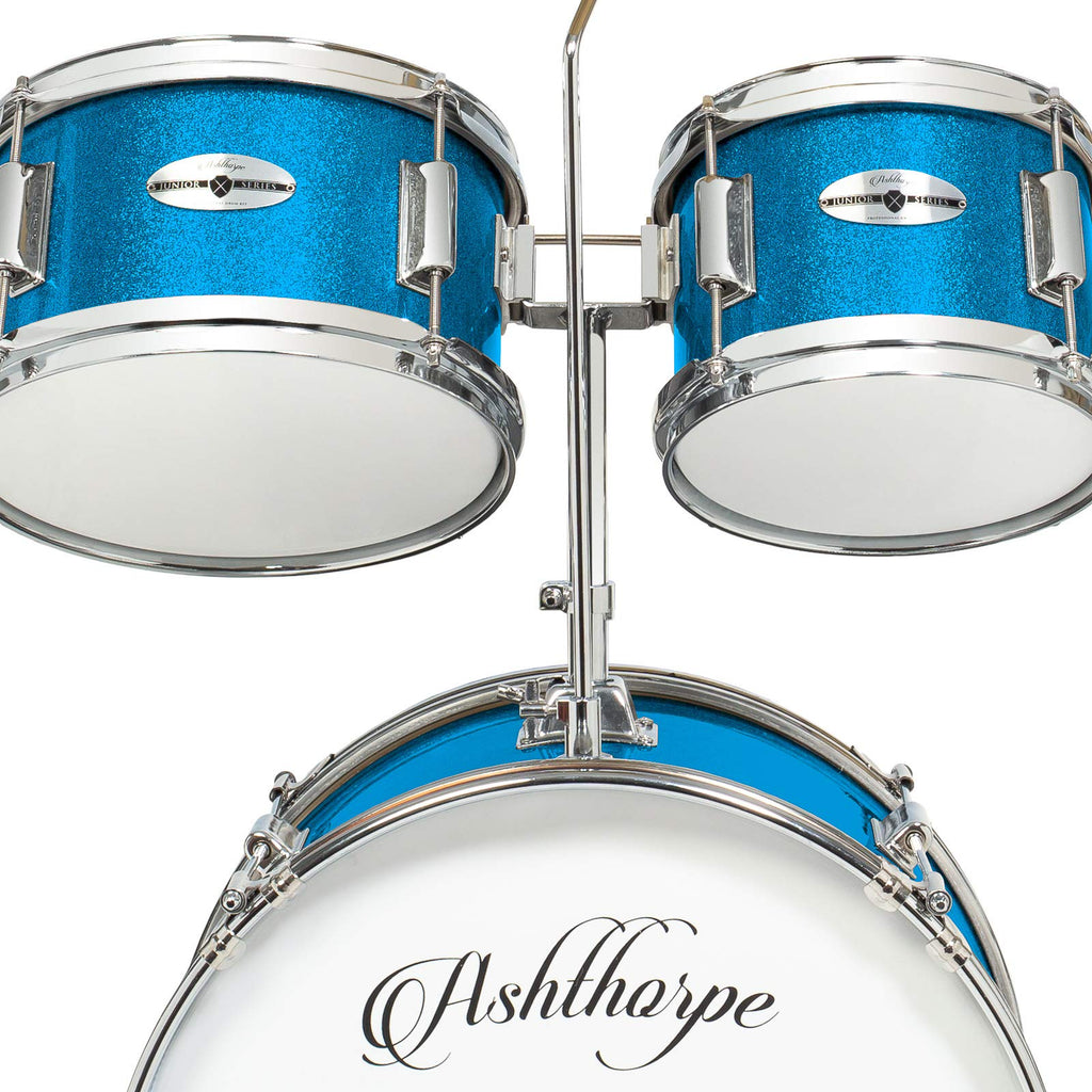 Ashthorpe 5-Piece Complete Kids Drum Set with Genuine Brass Cymbals - Junior Beginner Kit with 16" Bass, Throne, Hi-Hats, Pedals & Drumsticks - Black
