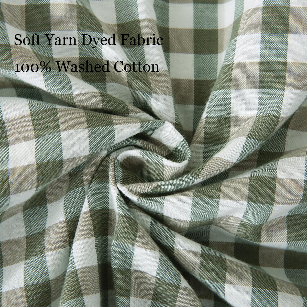 Silnuo Green/White Plaid Ruffled Queen Size Pillow Shams Set of 2,Washed Cotton Shabby Checkered Gingham Farmhouse Bed Pillow Covers 20"x30"