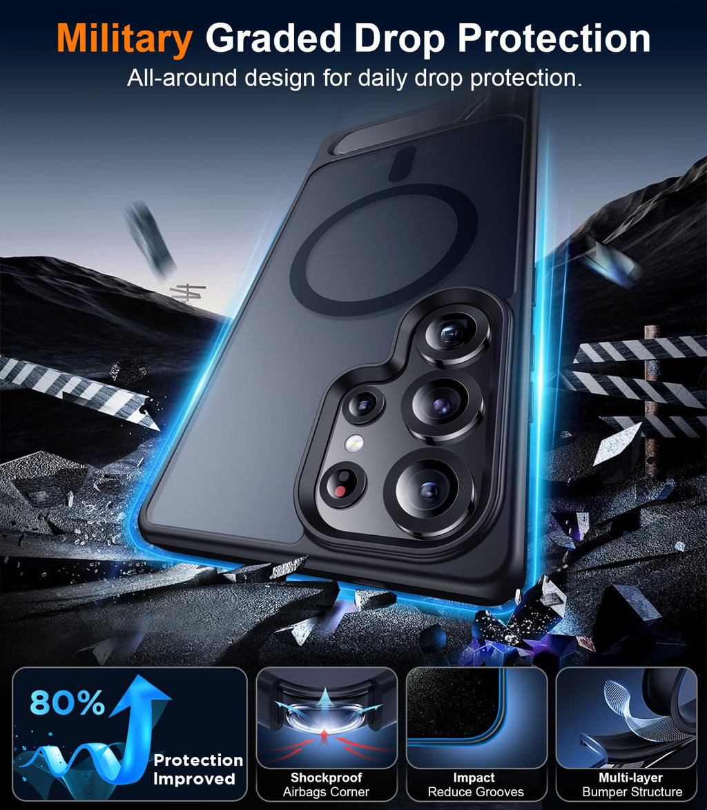 for Samsung Galaxy Z Fold 8 Case,[Compatible with MagSafe][Built-in HD Screen Protector & Kickstand][Hinge Protection]Translucent Matte Full-Body Shockproof Phone Case for Galaxy Z Fold 8,Black