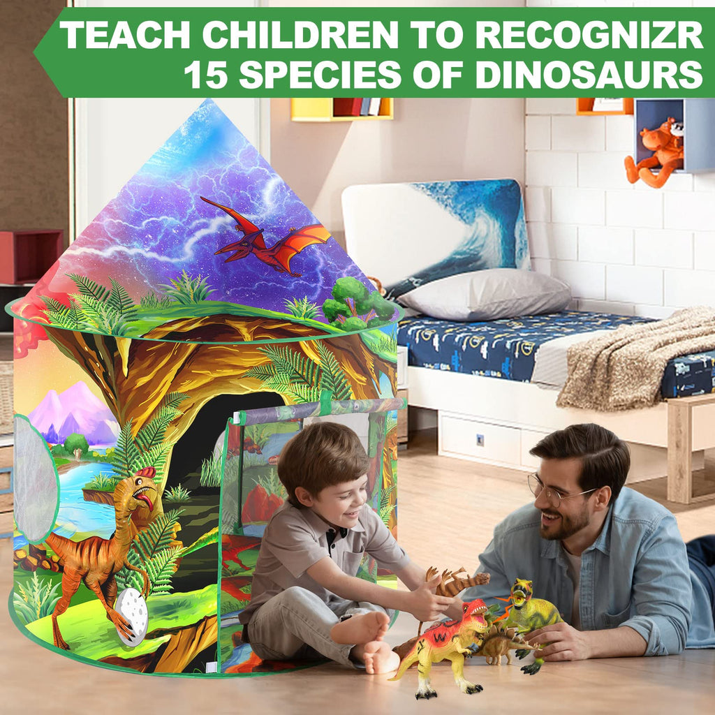 WillingHeart Play Tent for Kids Pretend Playhouse Indoor Outdoor Games Party Children Pop Up Foldable Tent Birthday Toy for Boys Girls Toddler Baby Playroom Gift, Wild Dinosaur Themed