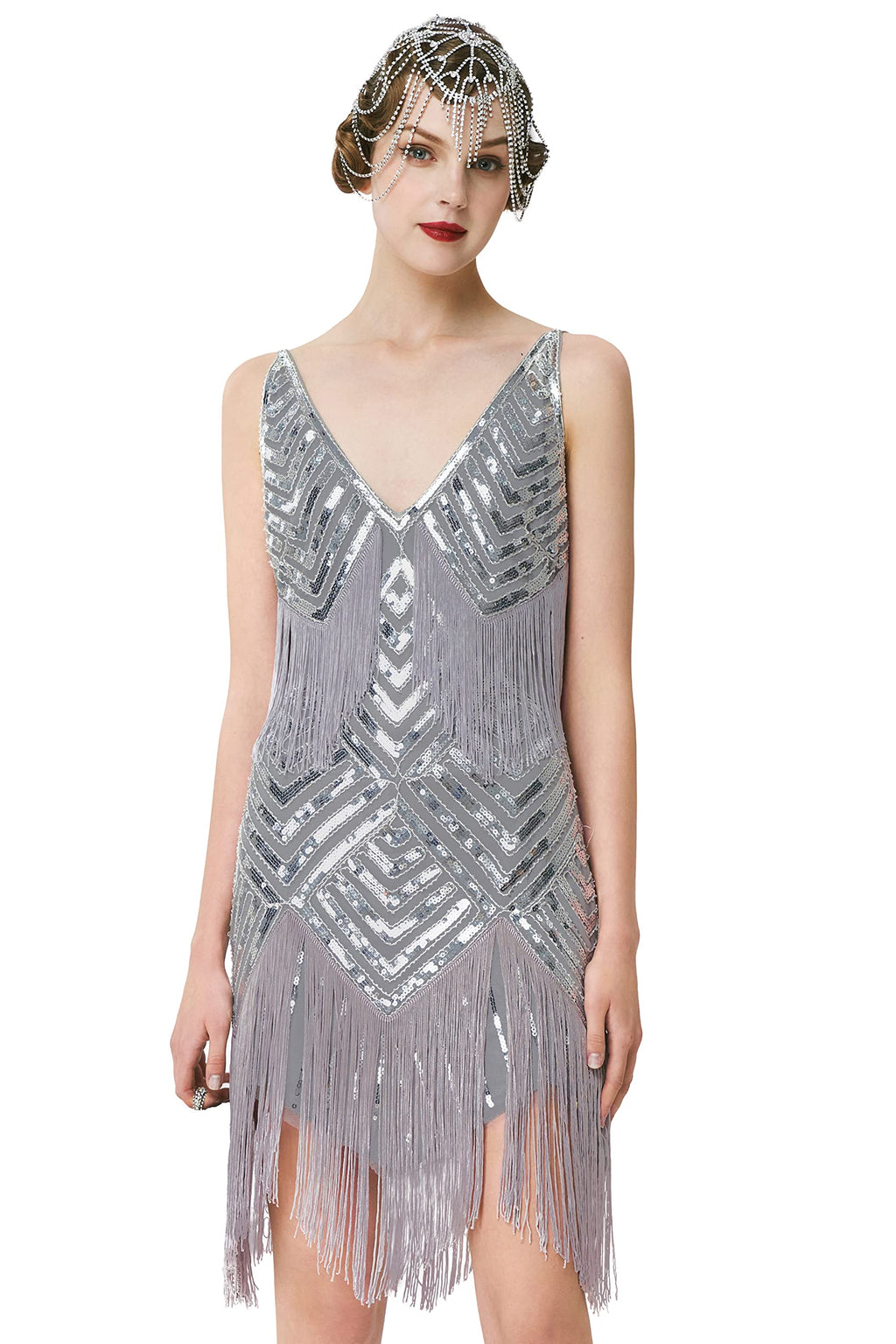 BABEYOND Women's 1920s Flapper Dress V Neck Slip Dress Roaring 20s Great Gatsby Dress for Party