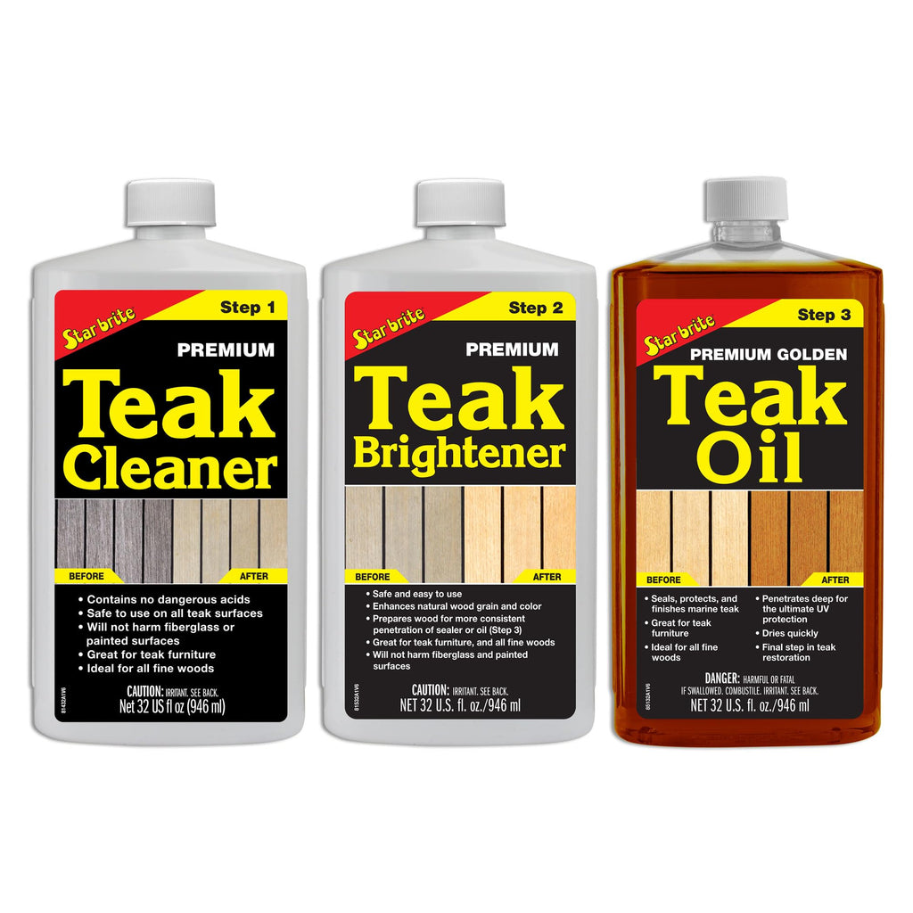 STAR BRITE Teak Care 3 Step Kit - Teak Cleaner + Teak Brightener + Teak Oil - 16 OZ (081216)