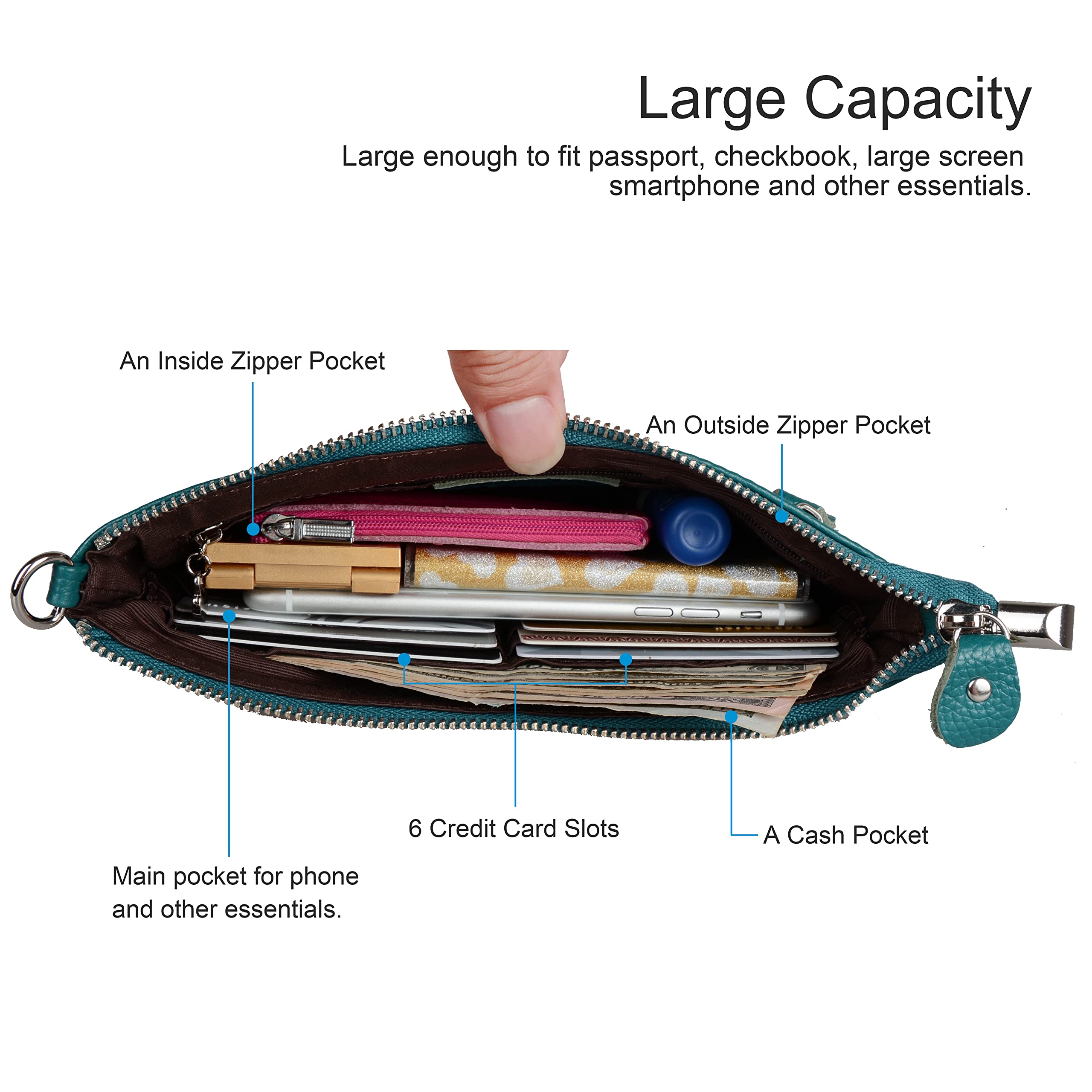 befen Genuine Leather Wristlet Clutch Wallet Purses Small Crossbody Bags for Women with RFID Blocking Card Slots