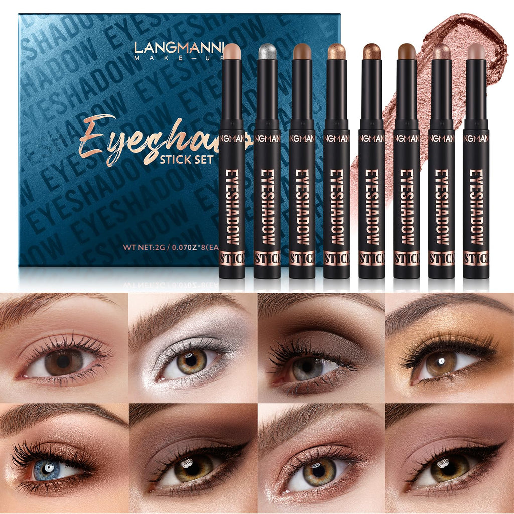 Eyeshadow Stick Set, 2 Colors Matte Professional Bright-Colored Contouring and Highlight Eyeshadow Stick, Cream Waterproof Long Lasting High Pigmented Eye Shadow